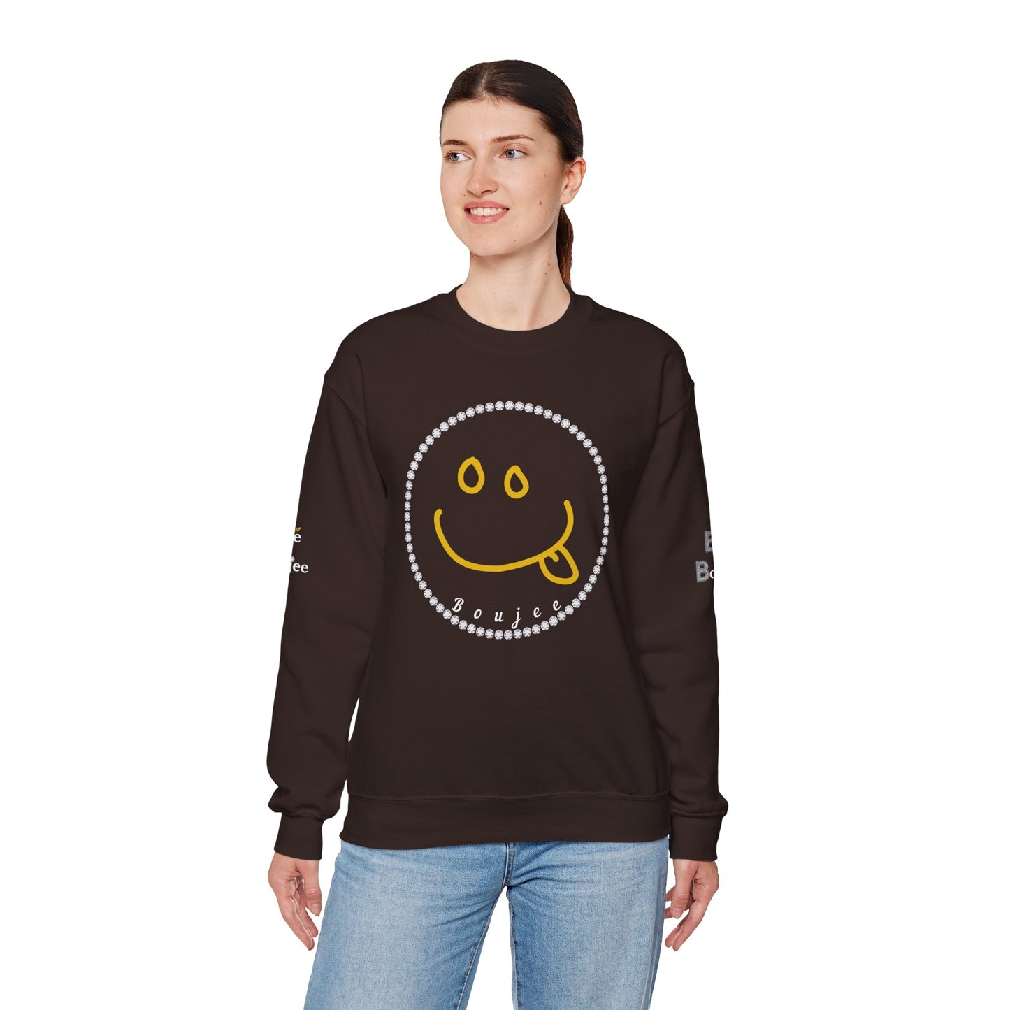 Boujee Smiley Goofy Face - Heavy Blend™ Dark Colors Crewneck Sweatshirt
