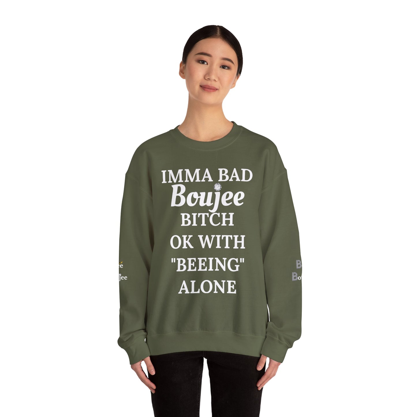 Imma Bad Boujee Bitch Ok With "Beeing" Alone - Heavy Blend™ Dark Colors Crewneck Sweatshirt