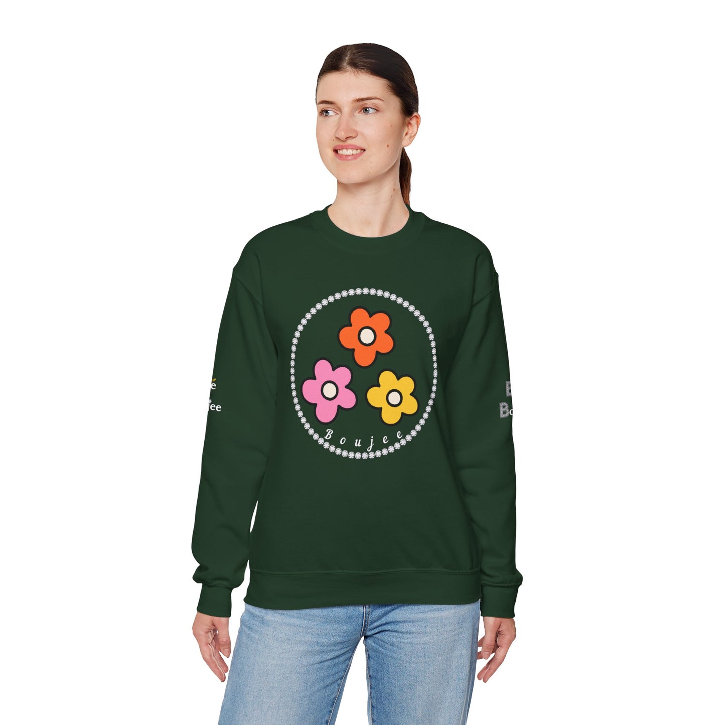 Boujee Mini Flowers Pink Orange Yellow in Diamonds Heavy Blend™ Dark Colors Crewneck Sweatshirt
