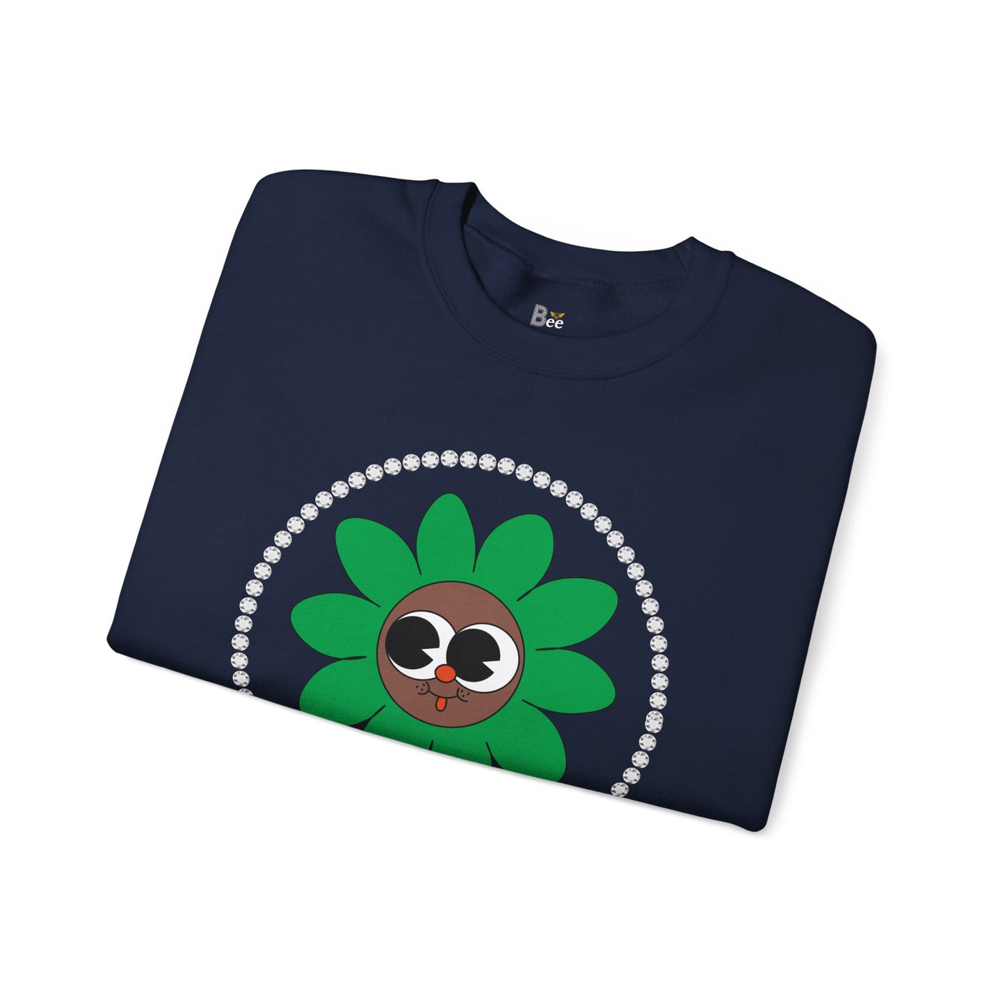 Boujee Flower Smiley Face Green Brown Wide-Eyed - Heavy Blend™ Dark Colors Crewneck Sweatshirt