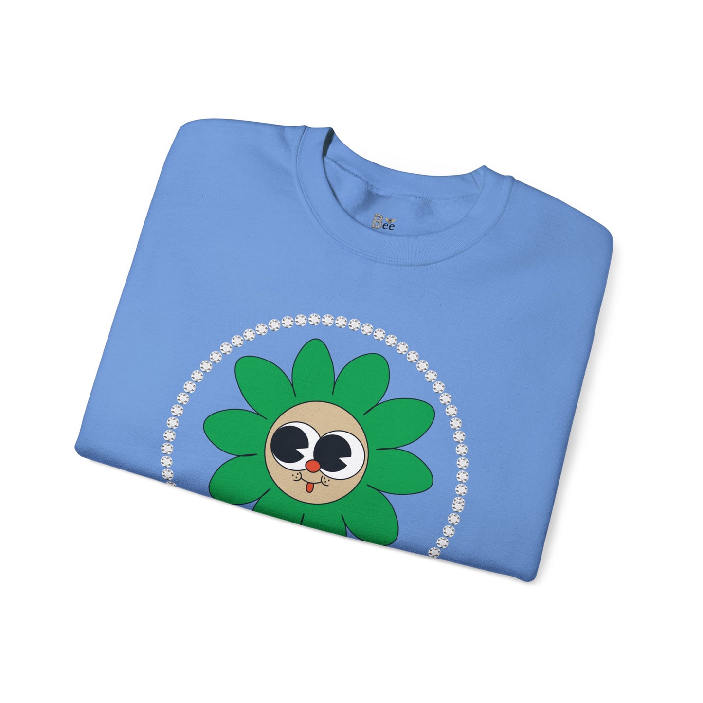 Boujee Flower Smiley Face Green Tan Wide-Eyed - Heavy Blend™ Light Colors Crewneck Sweatshirt