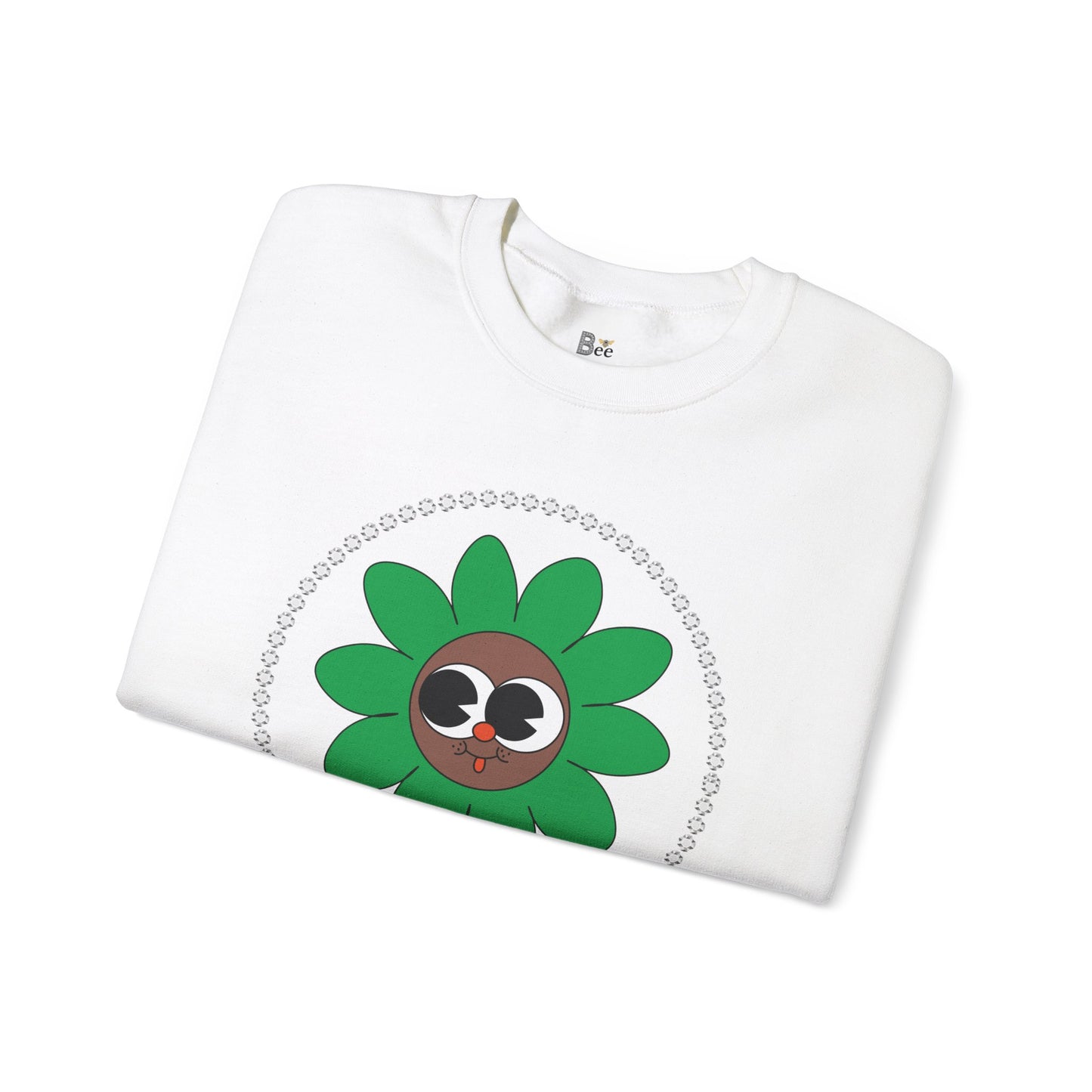 Boujee Flower Smiley Face Green Brown Wide-Eyed - Heavy Blend™ Light Colors Crewneck Sweatshirt