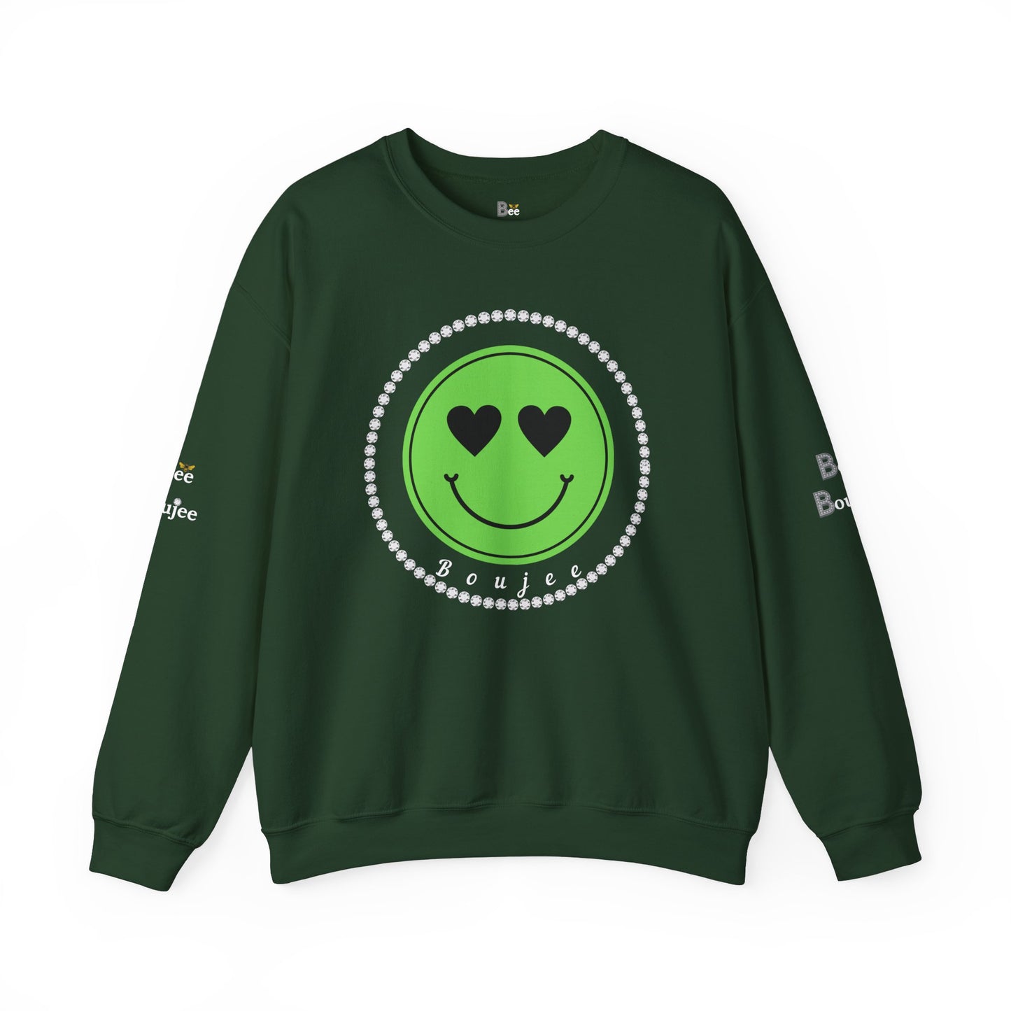 Boujee Smiley Face Green Heart Eyes - Heavy Blend™ Dark Colors Crewneck Sweatshirt