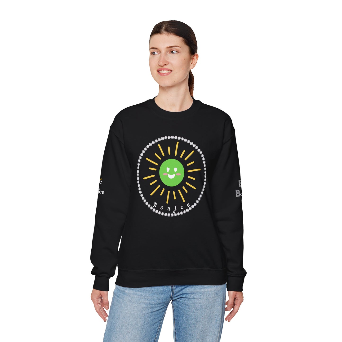 Boujee Sunshine Smiley Face Green - Heavy Blend™ Dark Colors Crewneck Sweatshirt