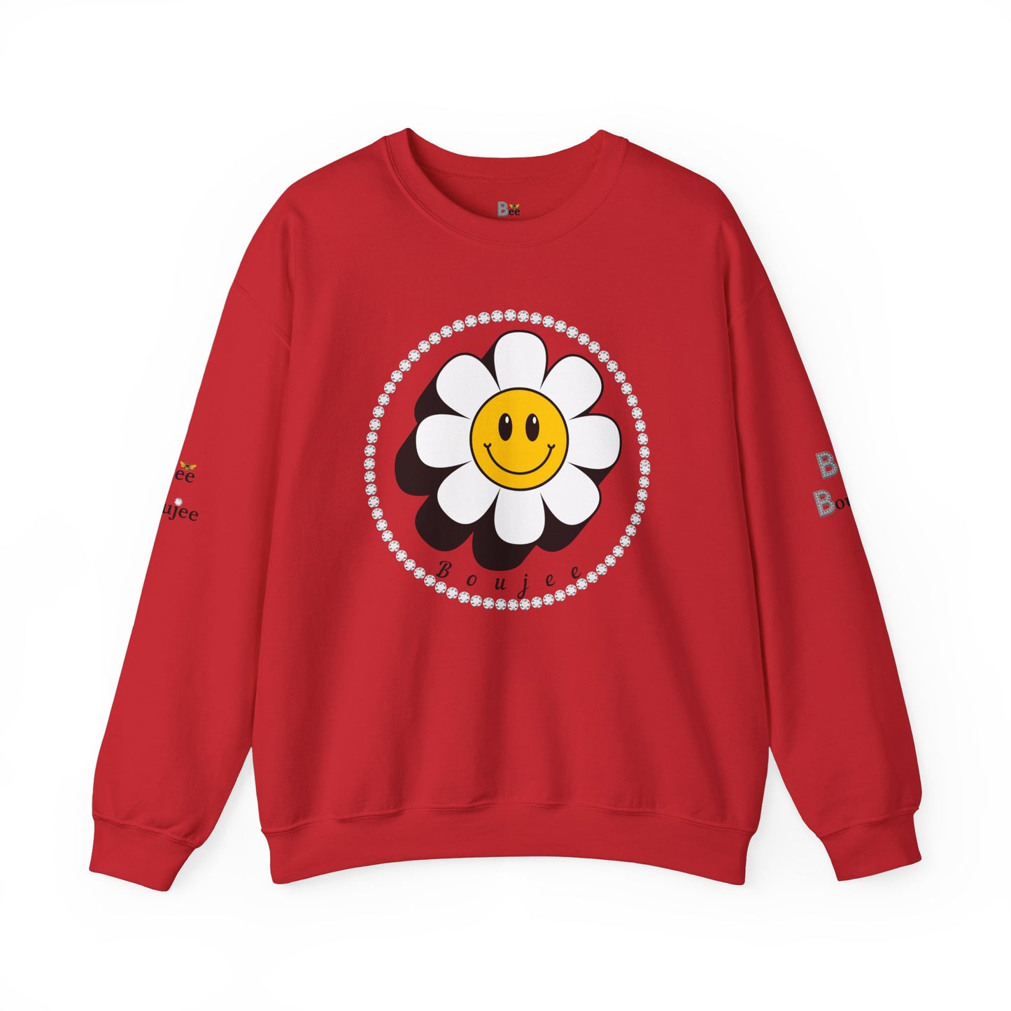 Boujee Flower Smiley Face White Gold - Heavy Blend™ Light Colors Crewneck Sweatshirt