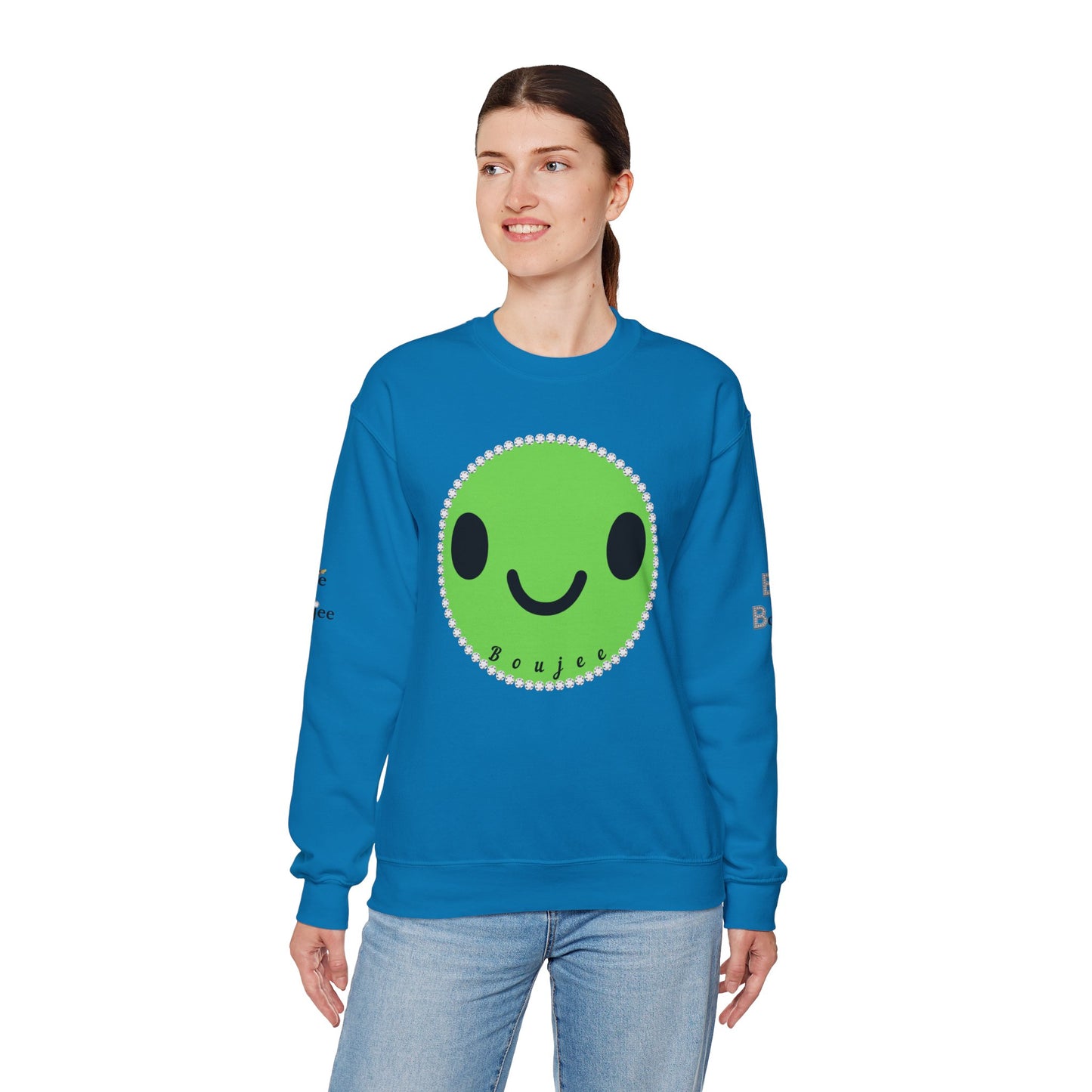 Boujee Smiley Face Green - Heavy Blend™ Light Colors Crewneck Sweatshirt