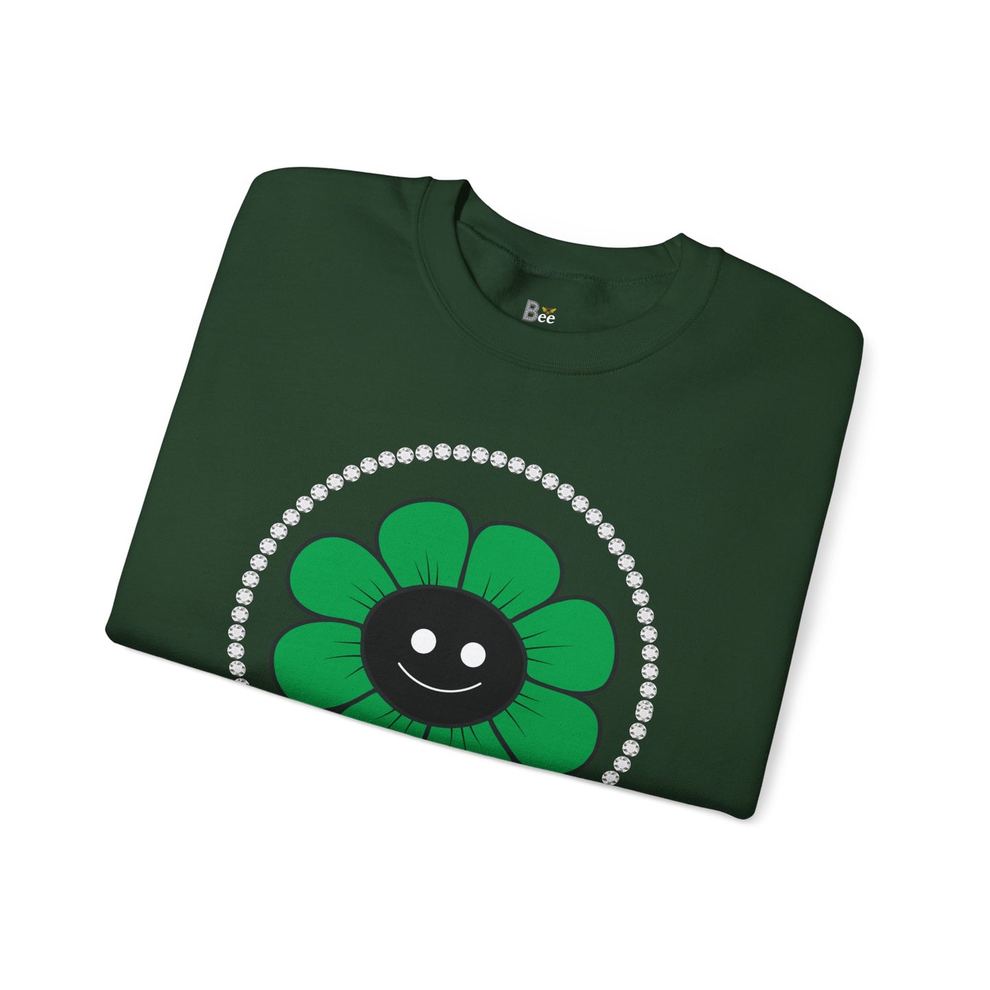 Boujee Flower Smiley Face Green Black - Heavy Blend™ Dark Colors Crewneck Sweatshirt