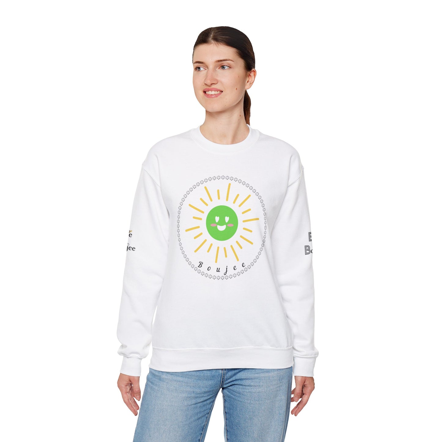 Boujee Sunshine Smiley Face Green - Heavy Blend™ Light Colors Crewneck Sweatshirt