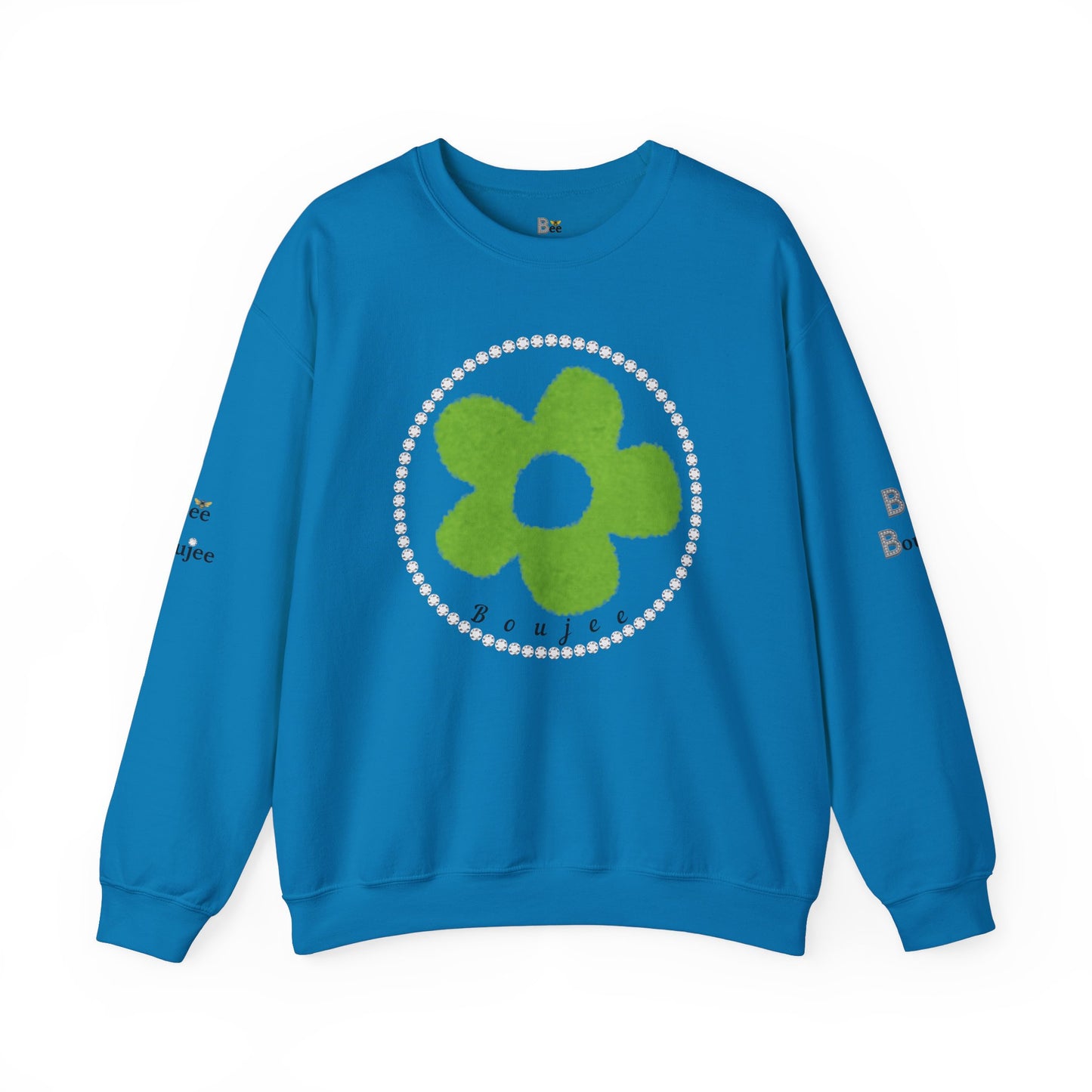 Boujee Fuzzy Green Flower - Heavy Blend™ Light Colors Crewneck Sweatshirt