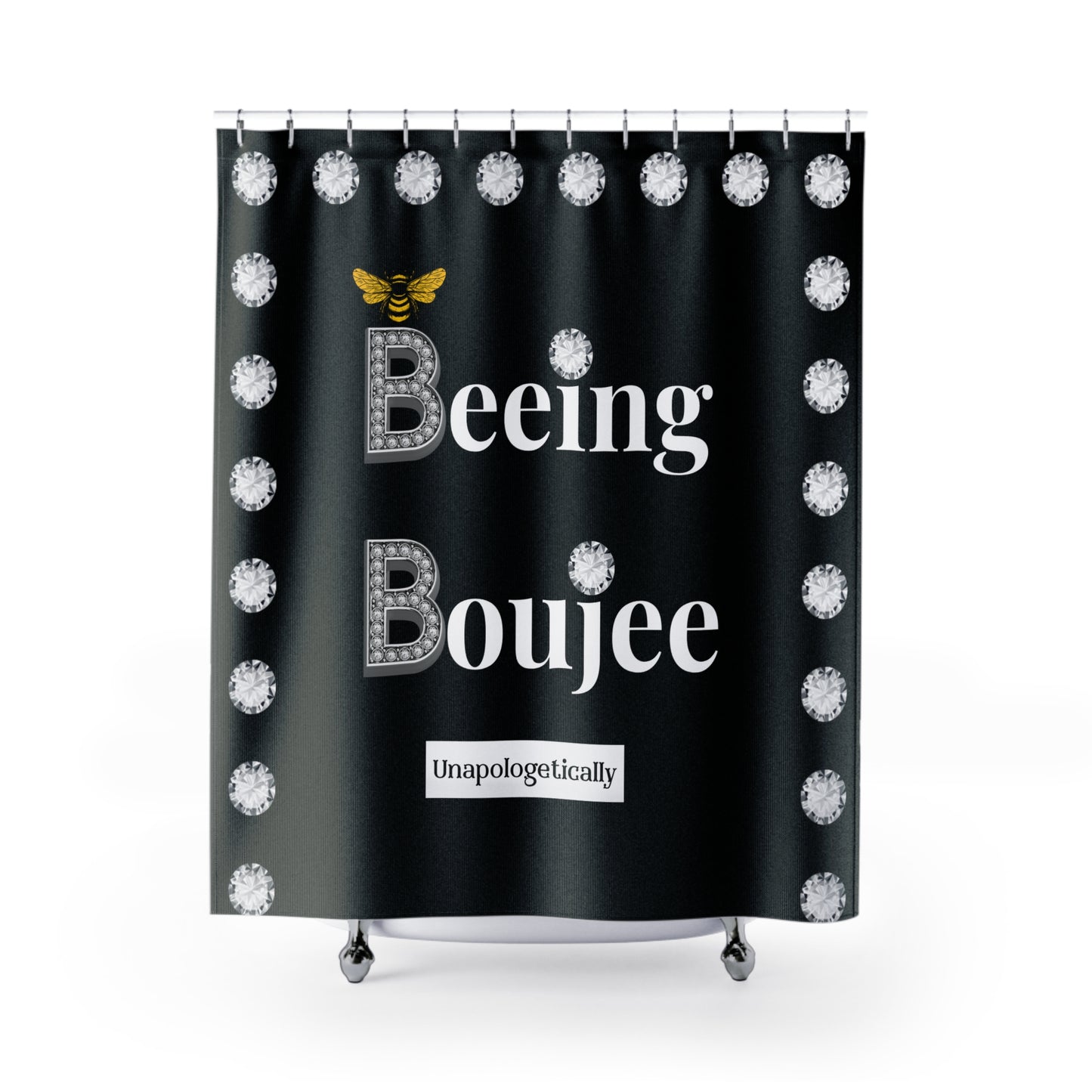 Beeing Boujee - Shower Curtain BLACK with DIAMONDS