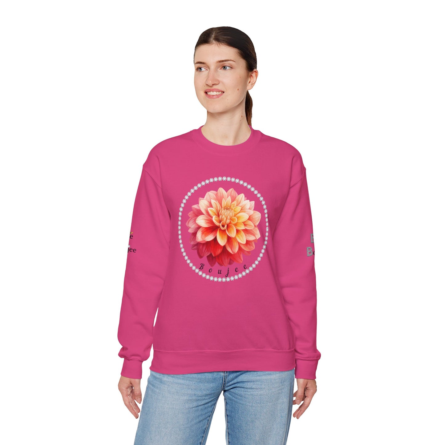 Boujee Flower Pink Yellow - Heavy Blend™ Light Colors Crewneck Sweatshirt
