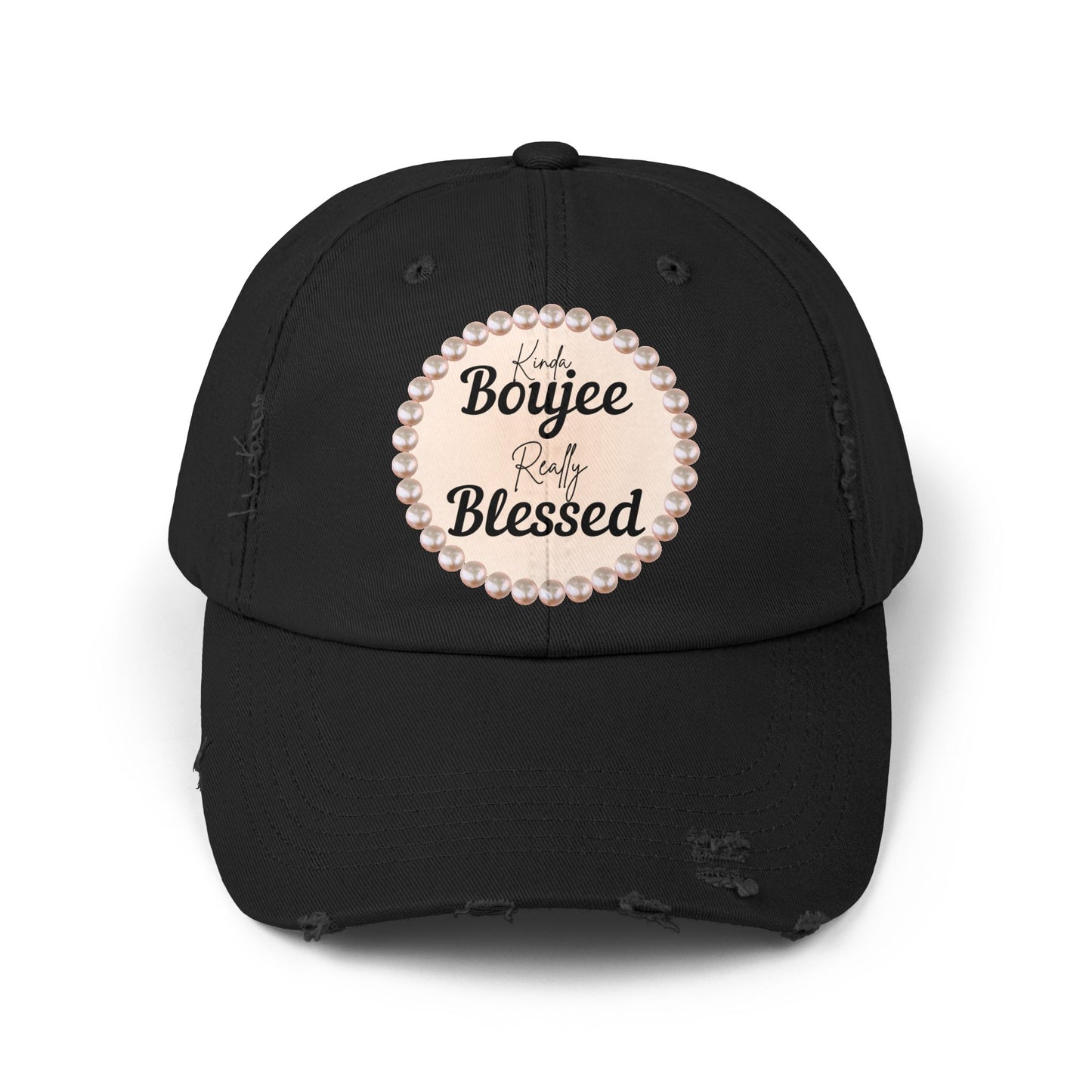 Kinda Boujee Really Blessed Distressed Pearl-Emblem Cap