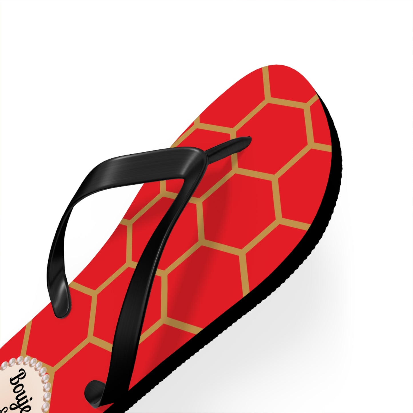 Boujee & Blessed Flip-Flops (RED/Golden Honeycomb) - SMALL