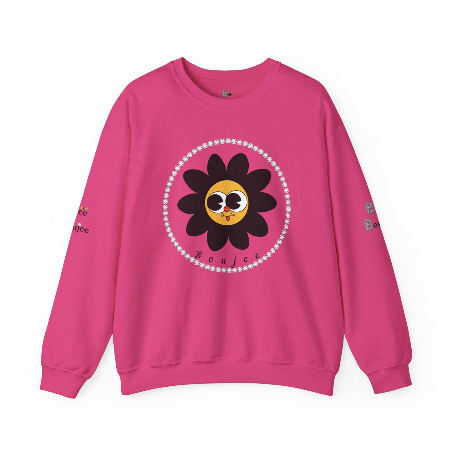 Boujee Flower Smiley Face Black Gold Wide-Eyed - Heavy Blend™ Light Colors Crewneck Sweatshirt