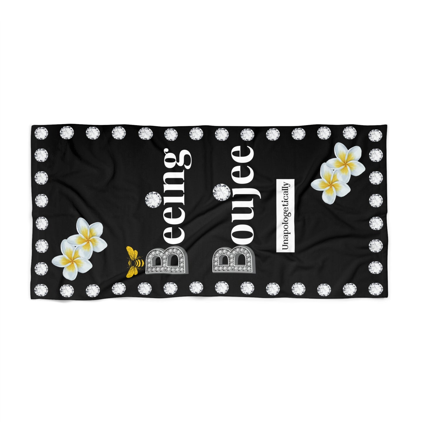 Beeing Boujee Diamonds - Beach Towel BLACK Tropical Flowers