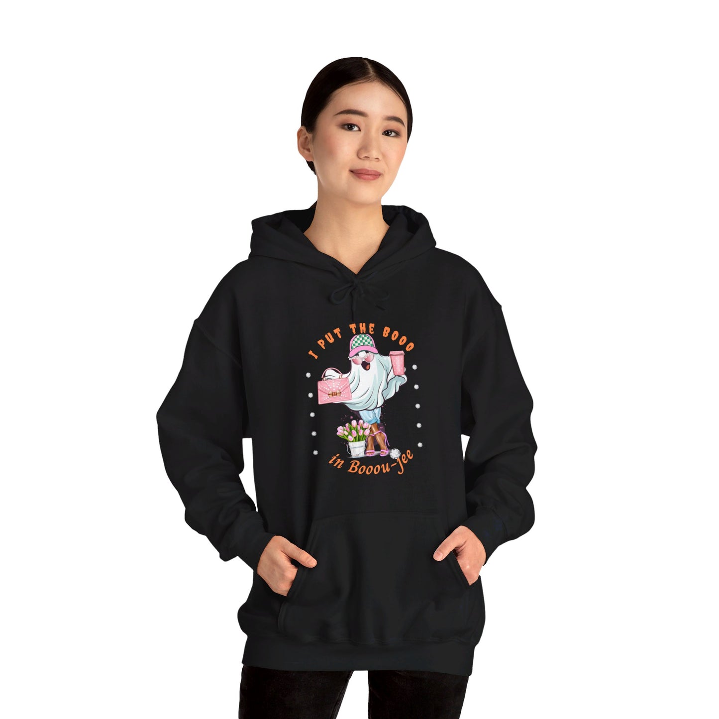 Halloween Booo in Boooujee Heavy Blend™ Hooded Sweatshirt - BROWN SKIN TONE