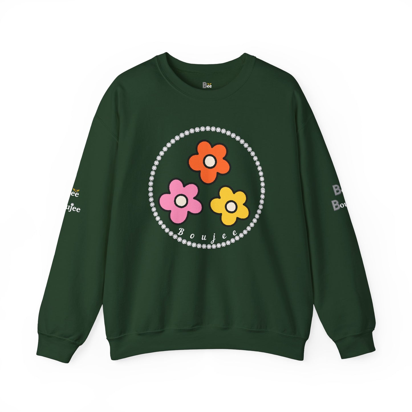 Boujee Mini Flowers Pink Orange Yellow in Diamonds Heavy Blend™ Dark Colors Crewneck Sweatshirt