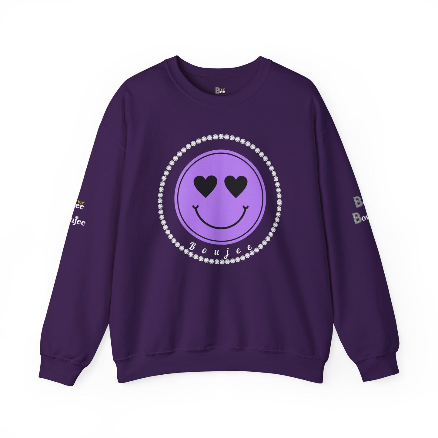 Boujee Smiley Face Purple Heart Eyes Yellow - Heavy Blend™ Dark Colors Crewneck Sweatshirt