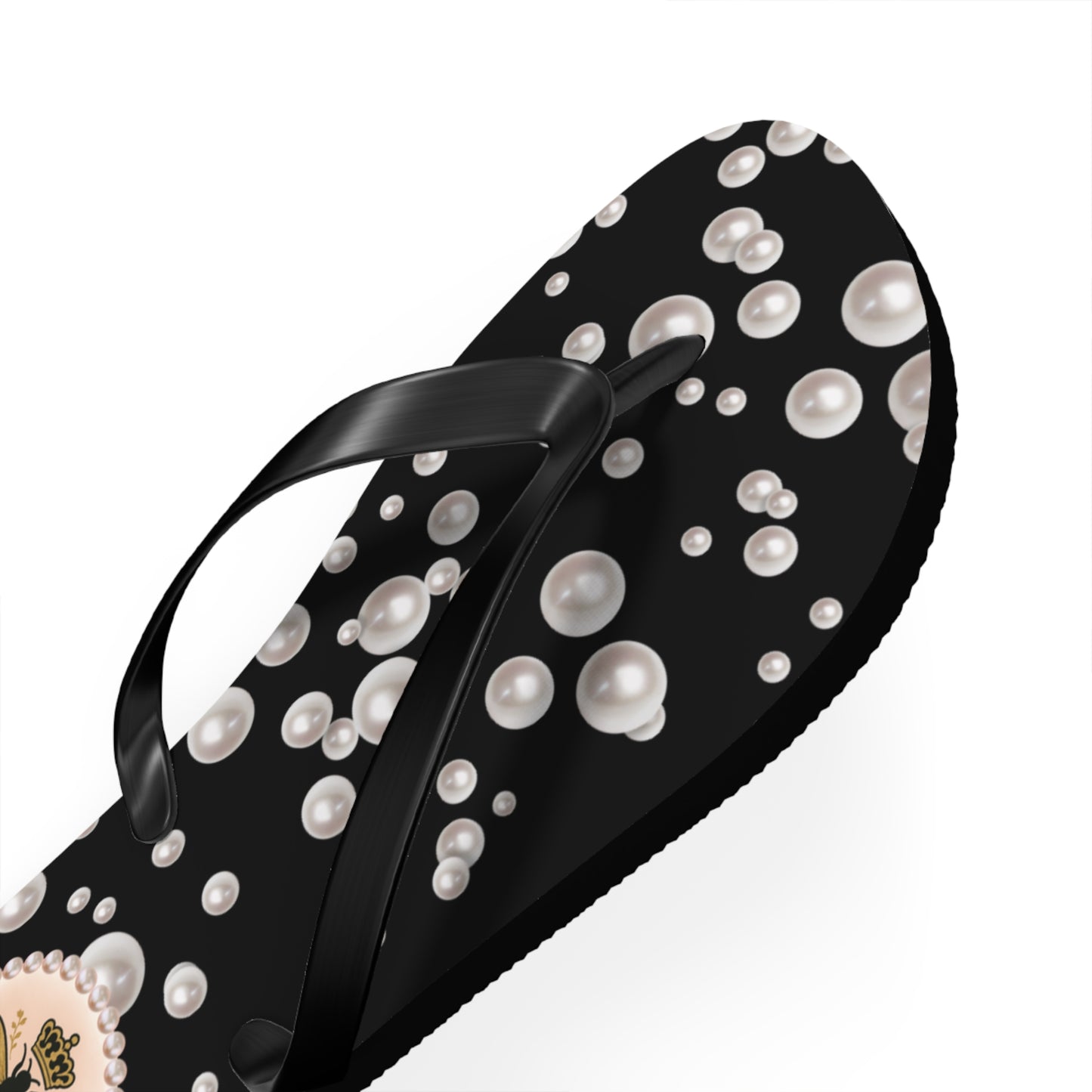 The Boujee Hive Flip Flops - BLACK in Sea of Pearls - MEDIUM