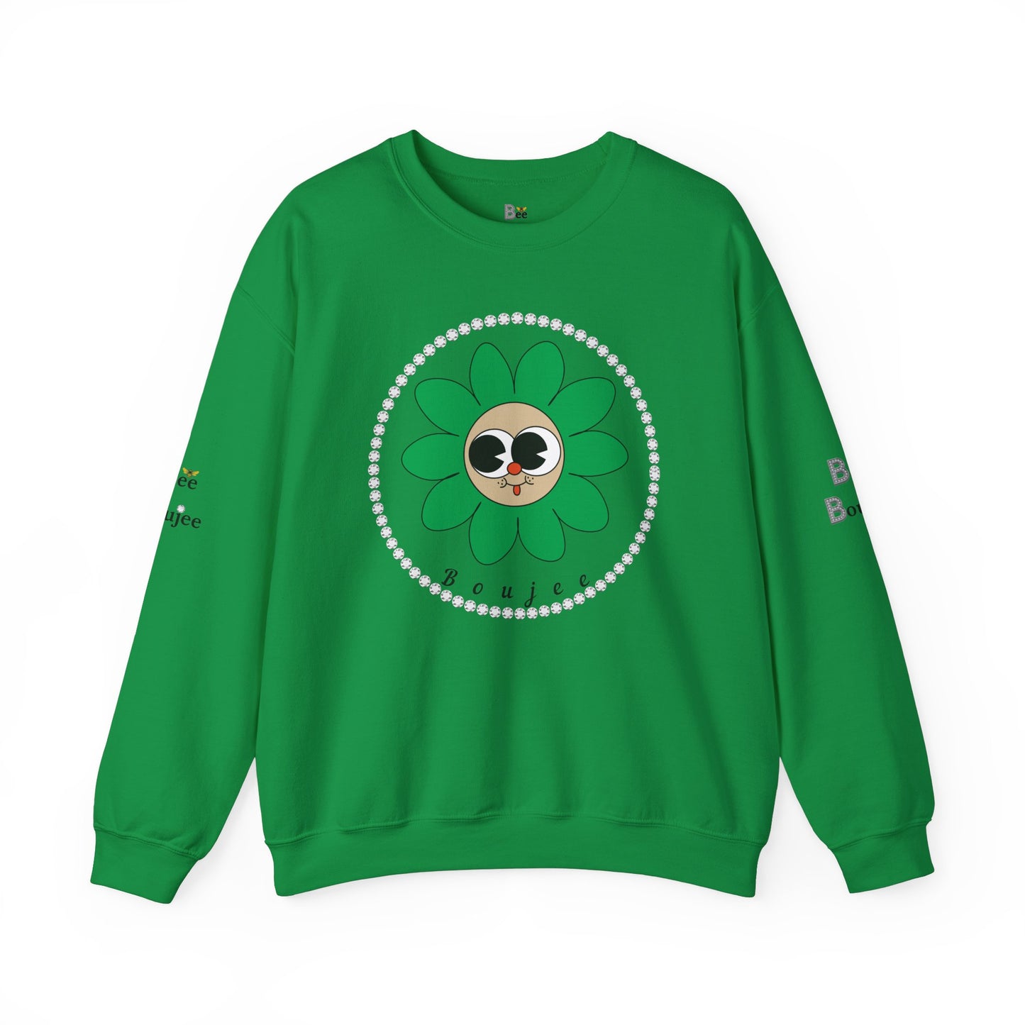 Boujee Flower Smiley Face Green Tan Wide-Eyed - Heavy Blend™ Light Colors Crewneck Sweatshirt