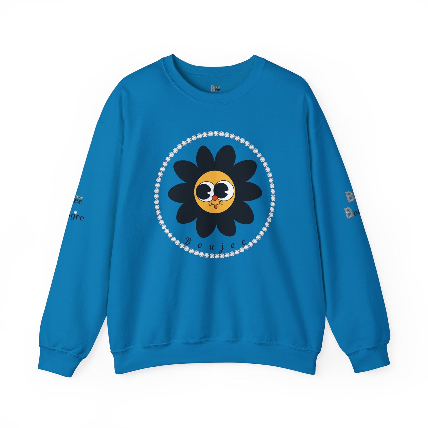 Boujee Flower Smiley Face Black Gold Wide-Eyed - Heavy Blend™ Light Colors Crewneck Sweatshirt