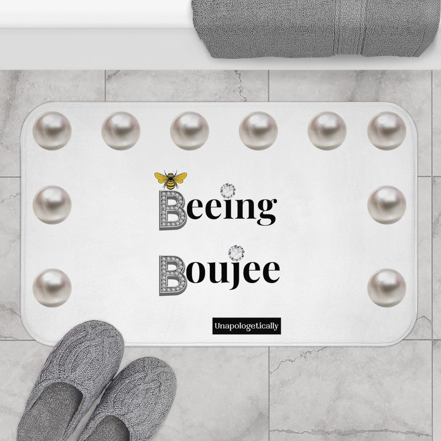 Beeing Boujee - Bath Mat WHITE with PEARLS