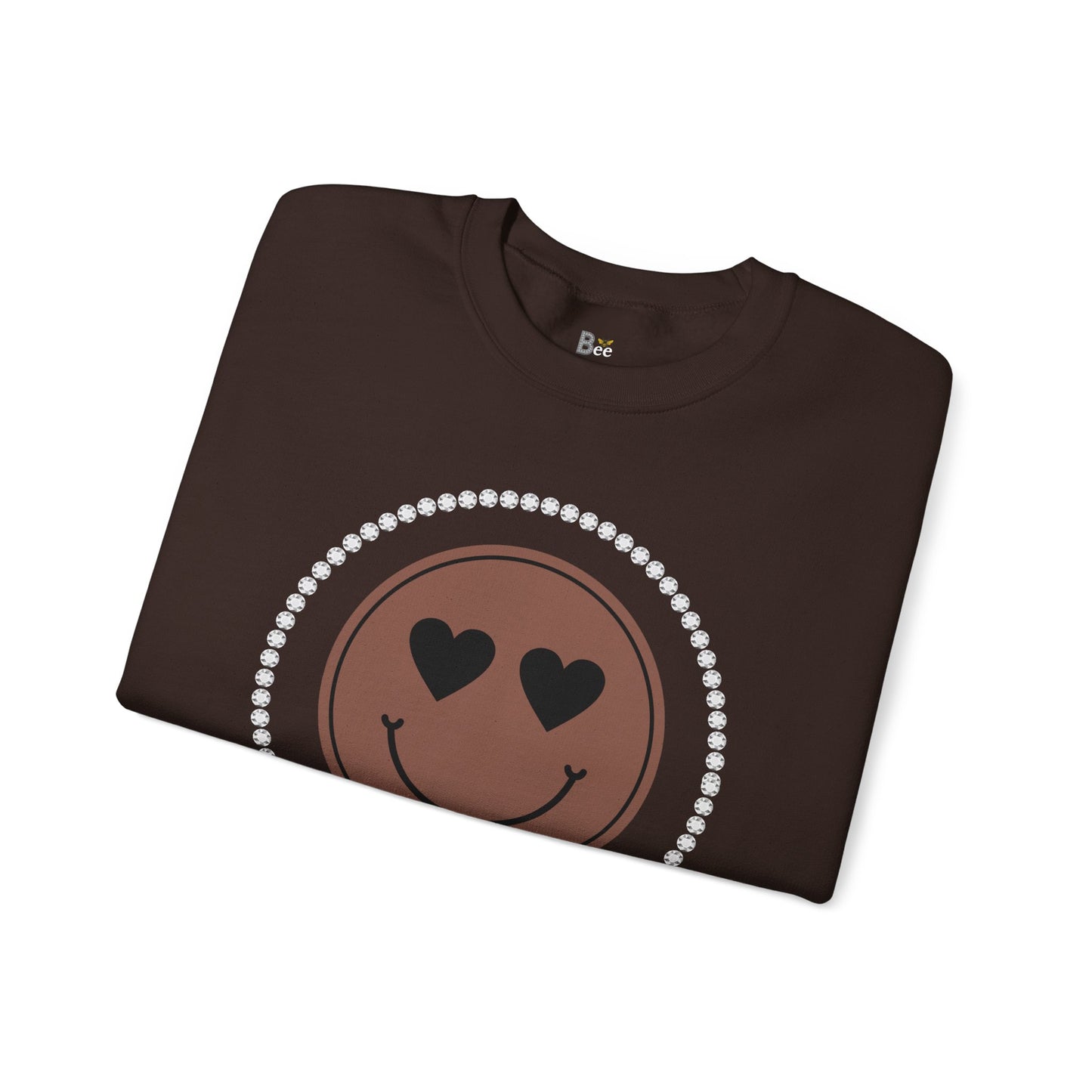 Boujee Smiley Face Brown Heart Eyes - Heavy Blend™ Dark Colors Crewneck Sweatshirt