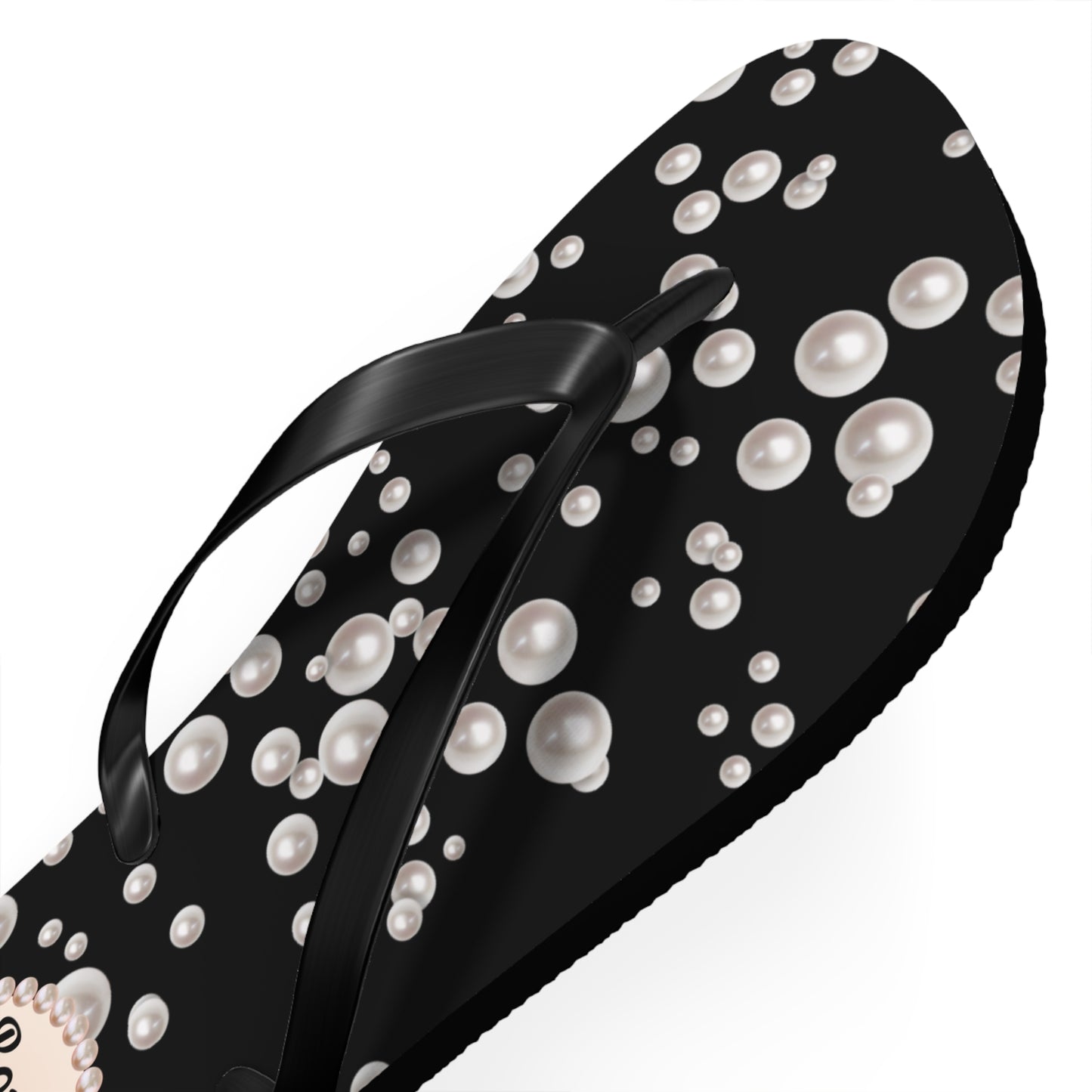 Boujee & Blessed Flip Flops - BLACK in Sea of Pearls - EXTRA LARGE