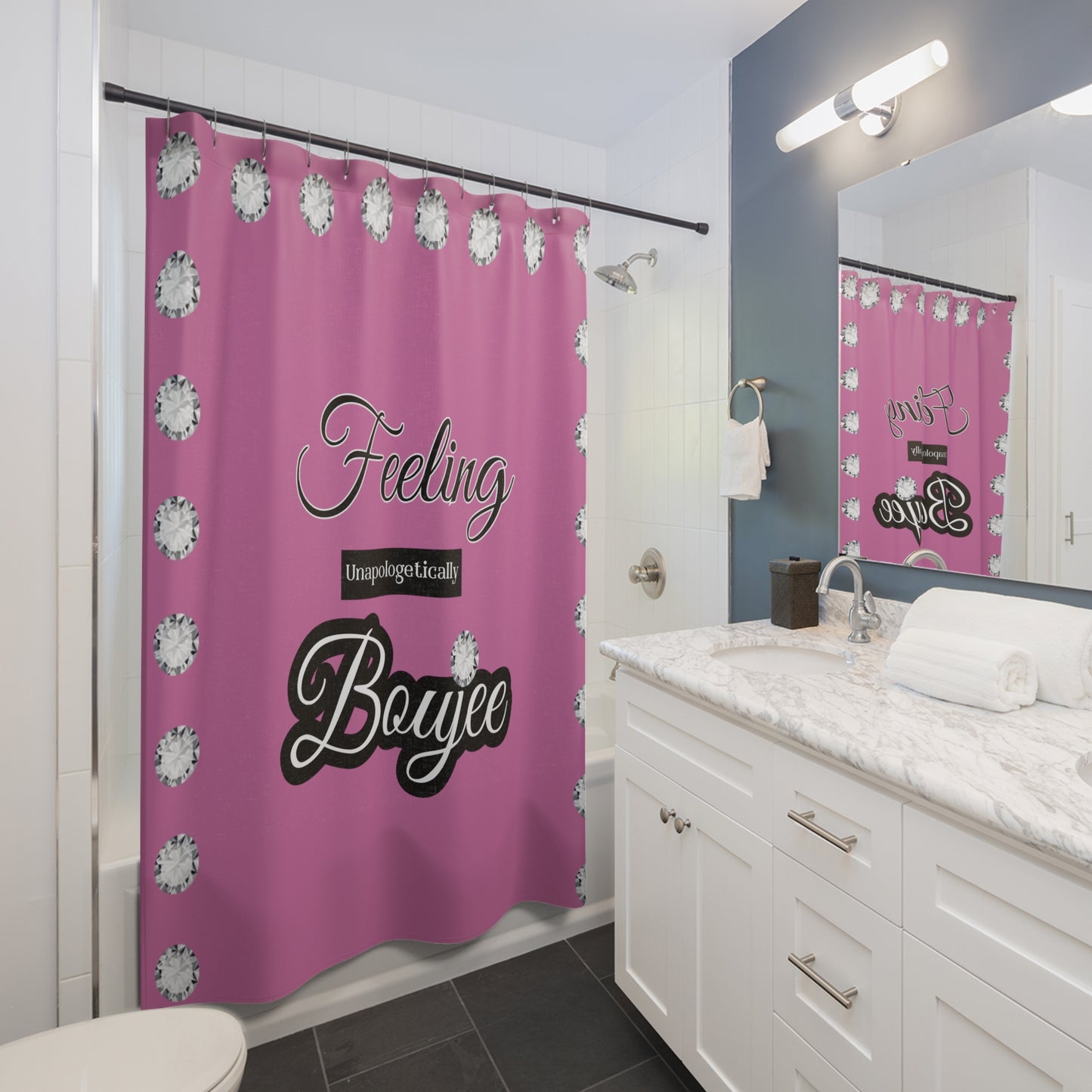 Feeling Boujee - Shower Curtain PINK with DIAMONDS