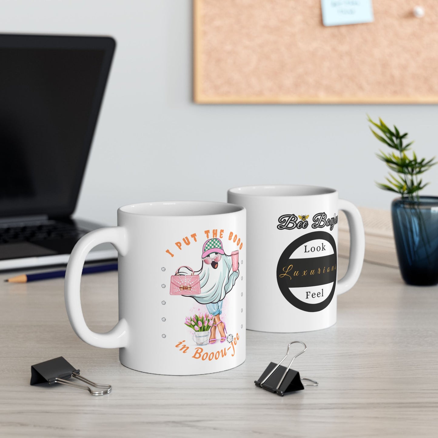 Halloween Booo in Boooujee WHITE Ceramic Mug, 11oz - FAIR SKIN TONE