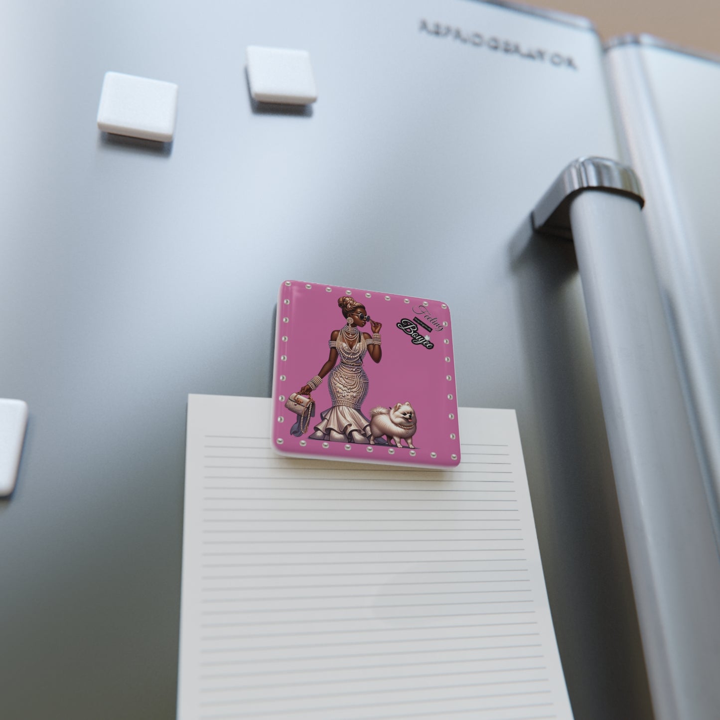 Feeling Boujee in PEARLS - Porcelain Magnet 03, Square PINK