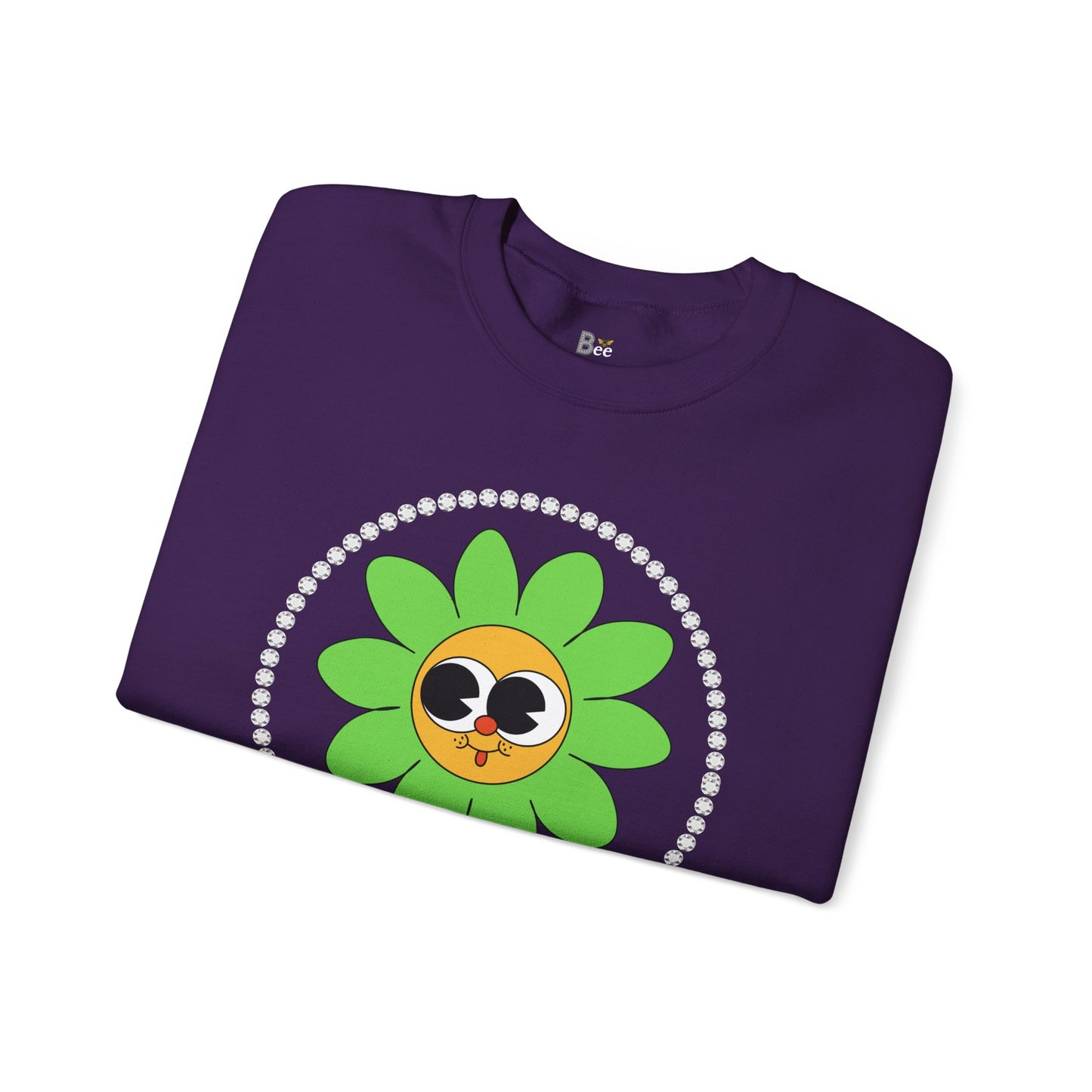 Boujee Flower Smiley Face Green Gold Wide-Eyed - Heavy Blend™ Dark Colors Crewneck Sweatshirt