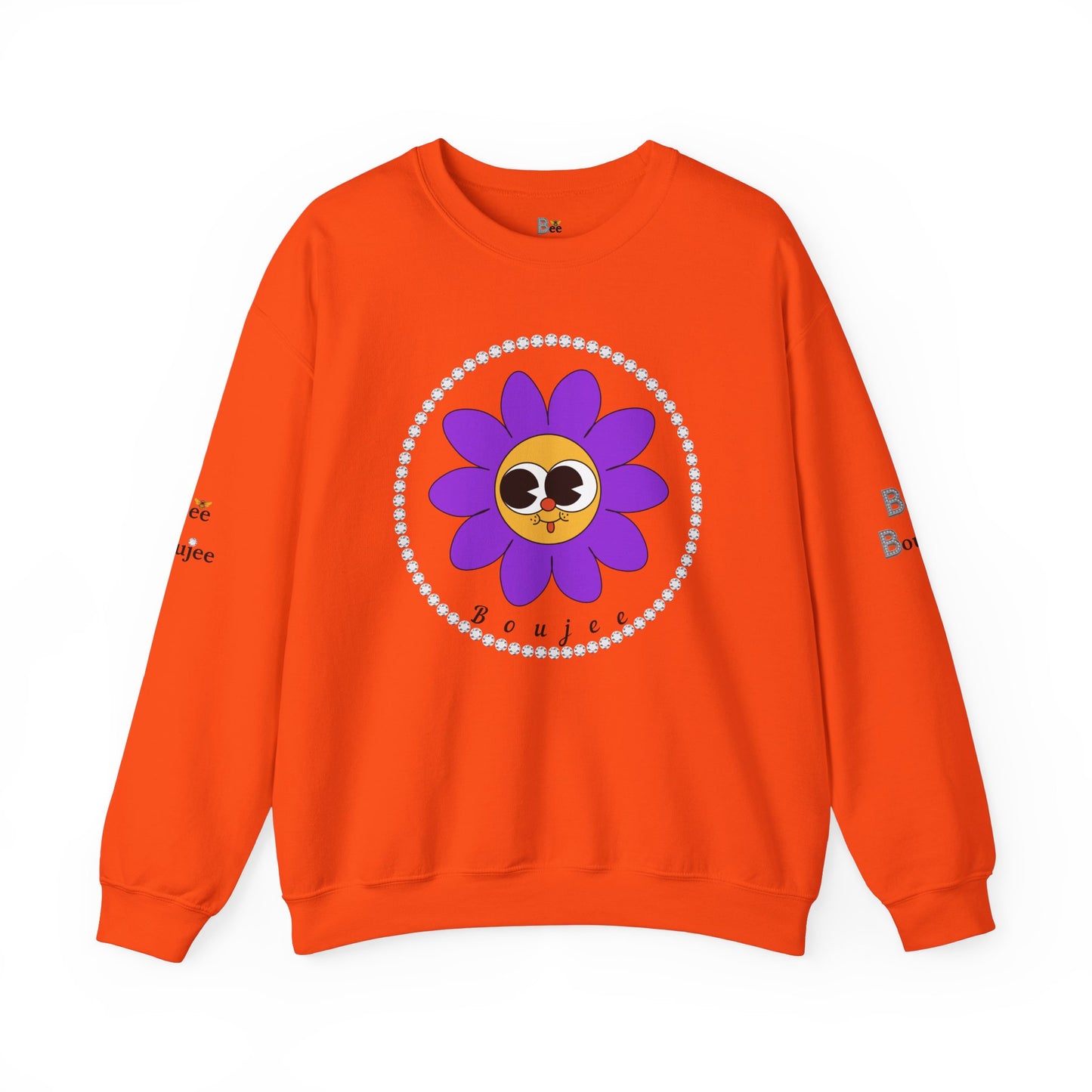 Boujee Flower Smiley Face Purple Gold Wide-Eyed - Heavy Blend™ Light Colors Crewneck Sweatshirt