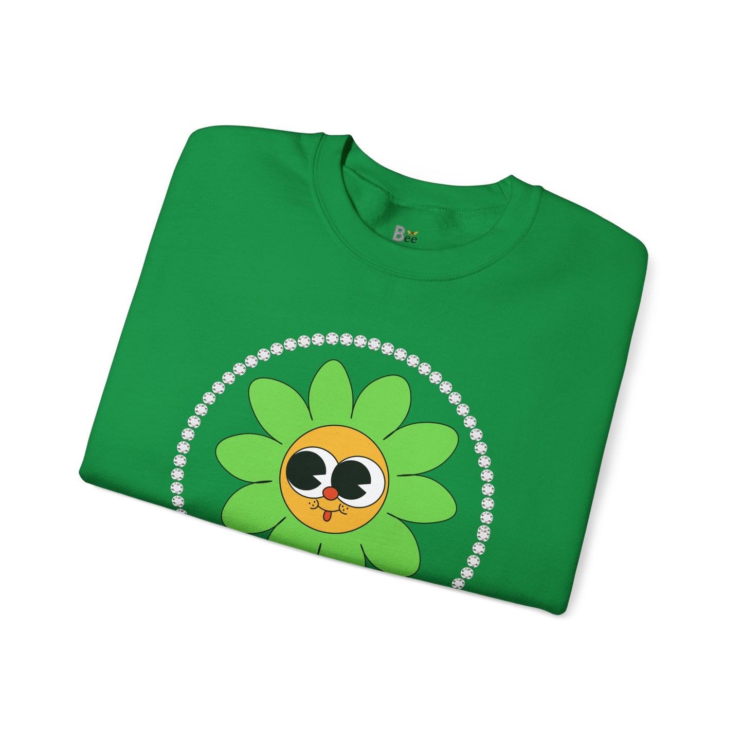 Boujee Flower Smiley Face Green Gold Wide-Eyed - Heavy Blend™ Light Colors Crewneck Sweatshirt