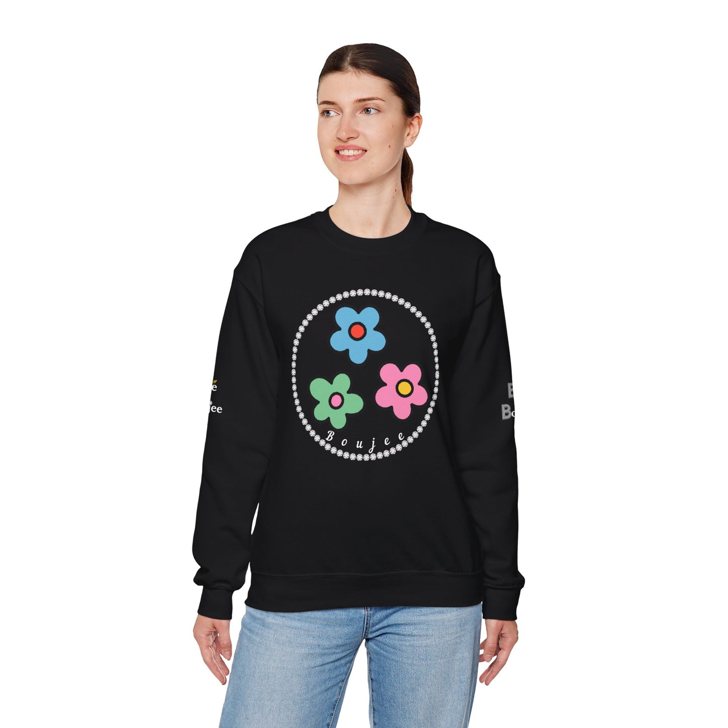 Boujee Mini Flowers Blue Green Pink - Heavy Blend™ Dark Colors Crewneck Sweatshirt