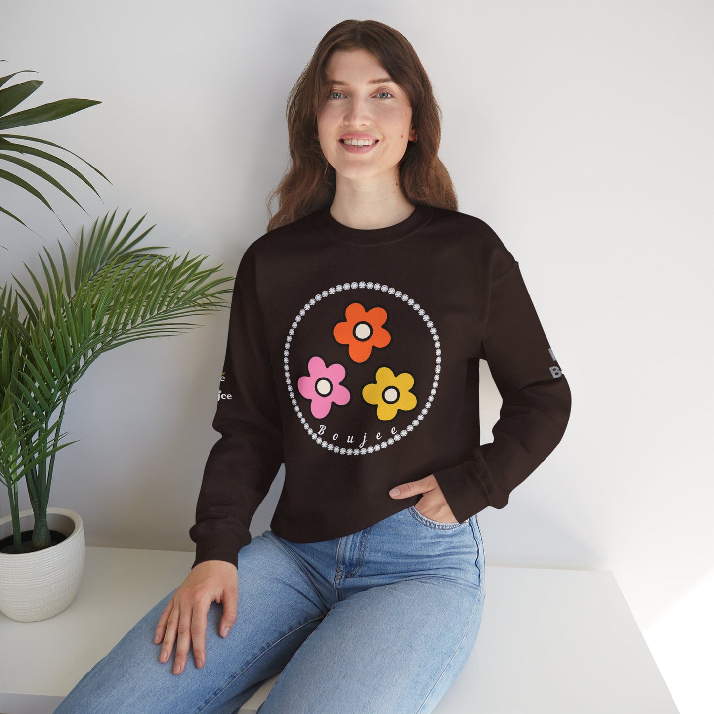 Boujee Mini Flowers Pink Orange Yellow in Diamonds Heavy Blend™ Dark Colors Crewneck Sweatshirt