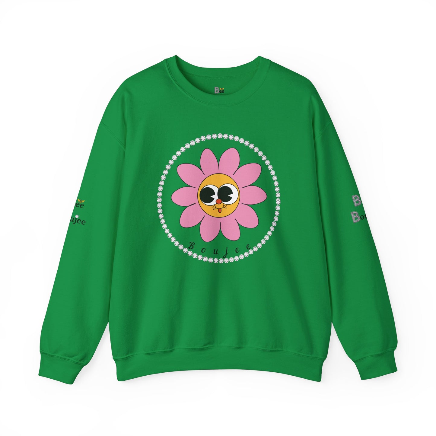 Boujee Flower Smiley Face Pink Gold Wide-Eyed - Heavy Blend™ Light Colors Crewneck Sweatshirt