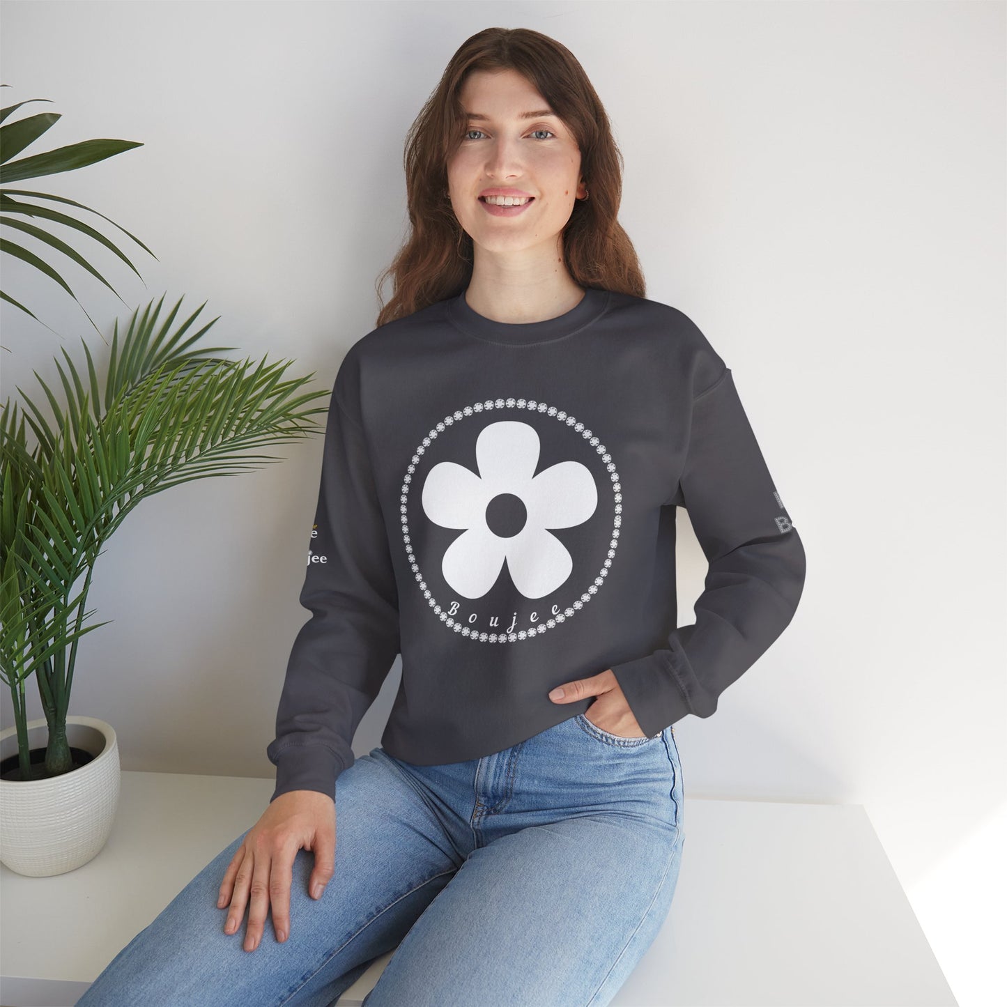 Boujee Flower White - Heavy Blend™ Dark Colors Crewneck Sweatshirt