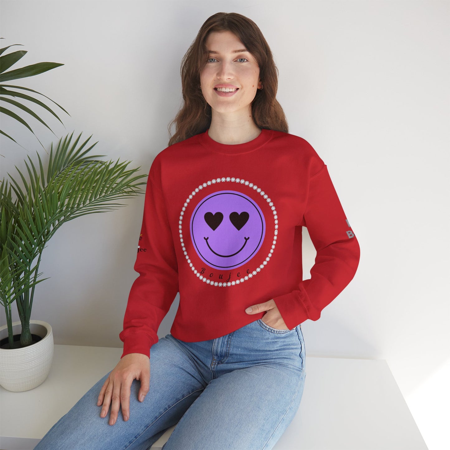 Boujee Smiley Face Purple Heart Eyes - Heavy Blend™ Light Colors Crewneck Sweatshirt
