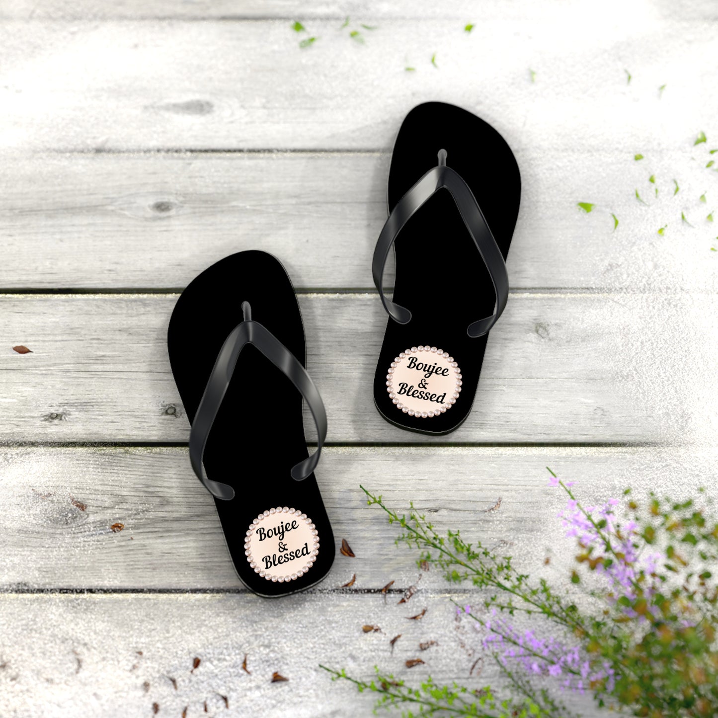 Boujee & Blessed BLACK Flip-Flops - SMALL