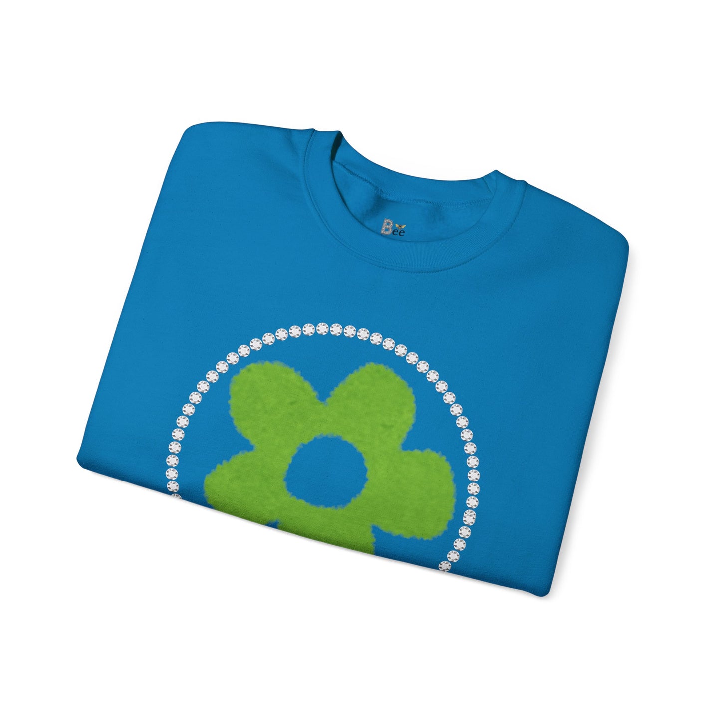 Boujee Fuzzy Green Flower - Heavy Blend™ Light Colors Crewneck Sweatshirt