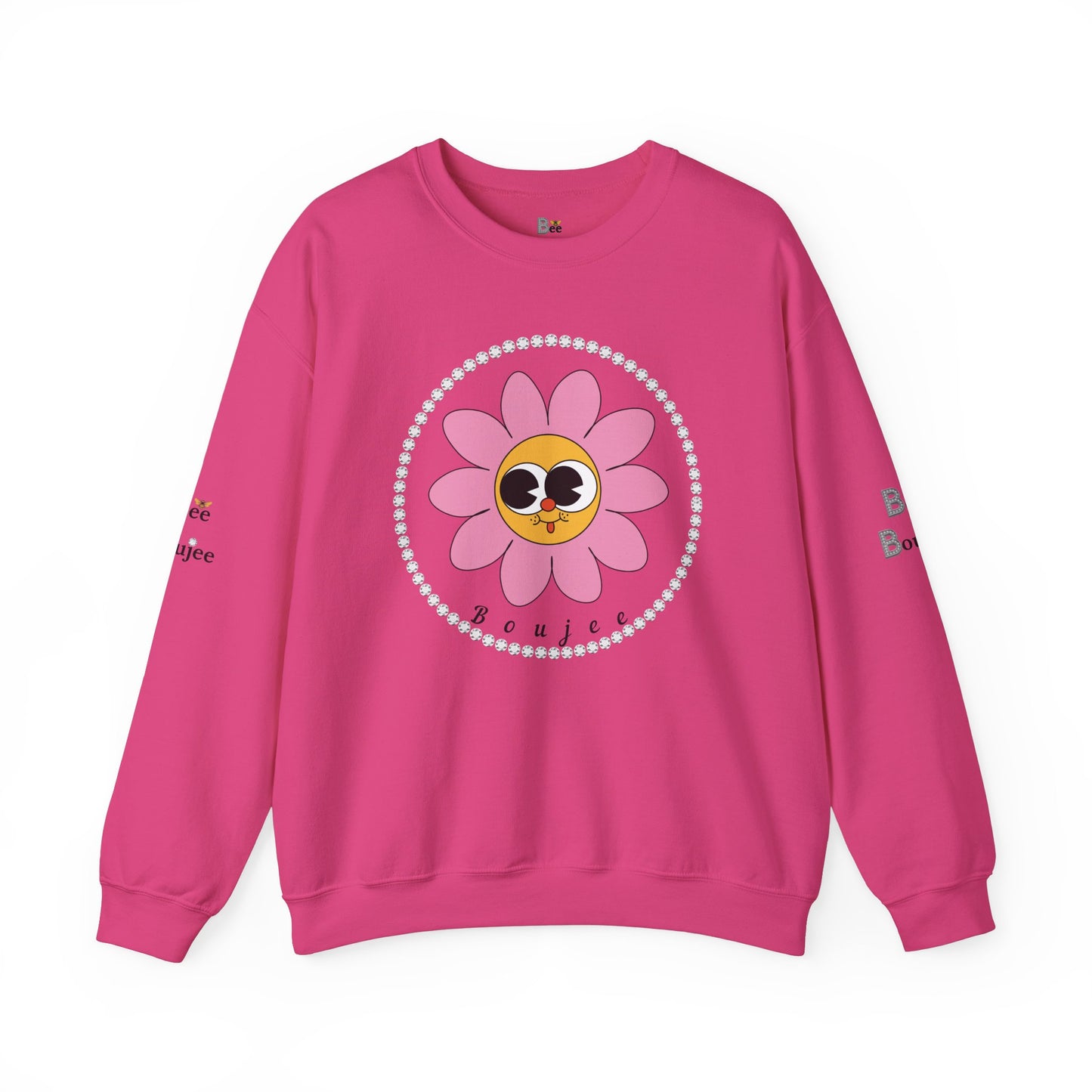 Boujee Flower Smiley Face Pink Gold Wide-Eyed - Heavy Blend™ Light Colors Crewneck Sweatshirt