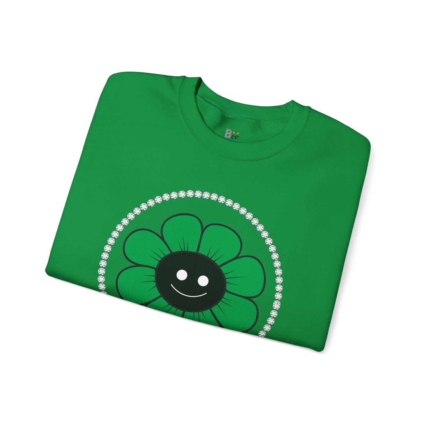 Boujee Flower Smiley Face Green Black - Heavy Blend™ Light Colors Crewneck Sweatshirt