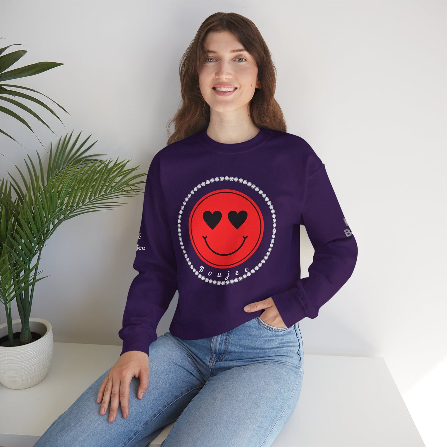 Boujee Smiley Face Red Heart Eyes - Heavy Blend™ Dark Colors Crewneck Sweatshirt