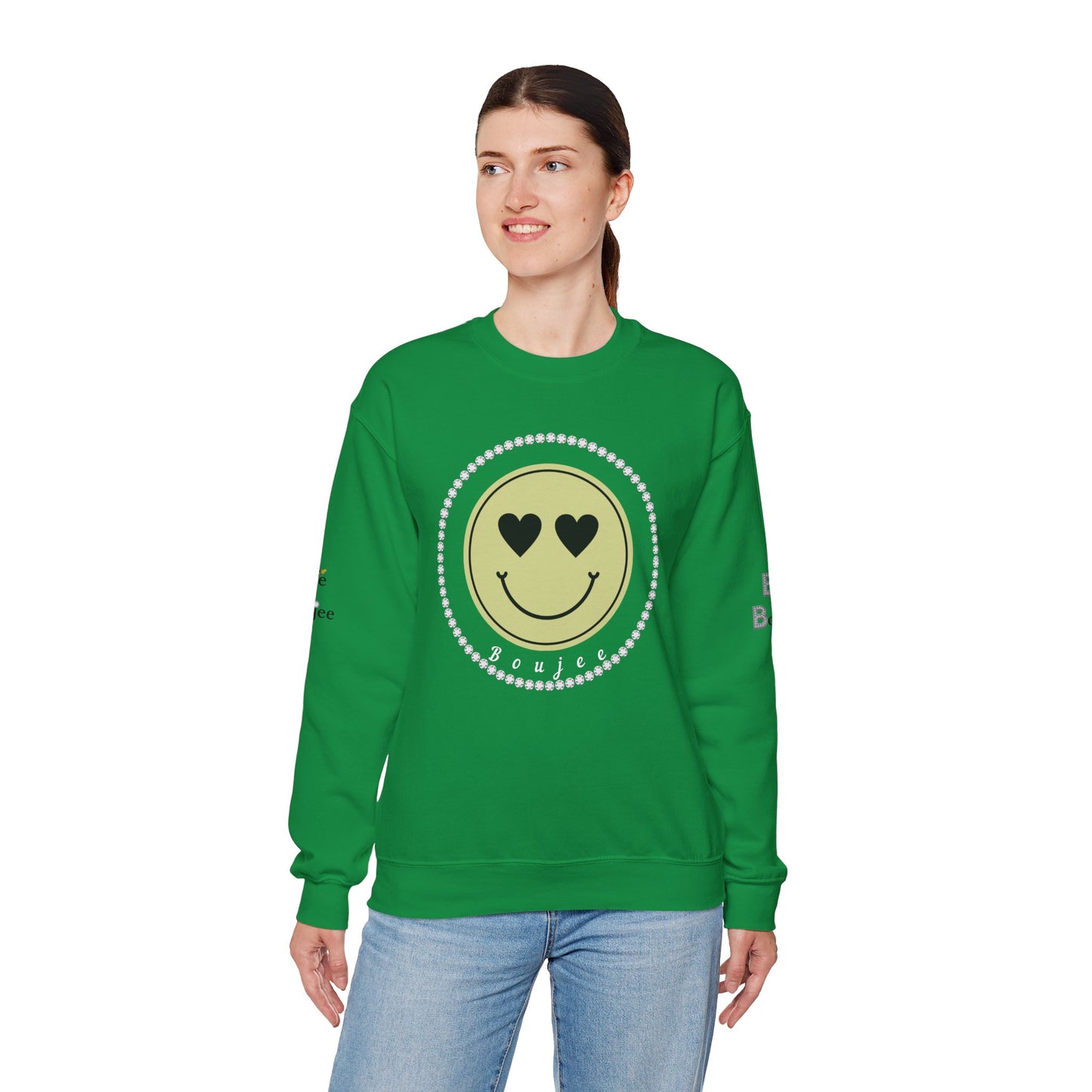 Boujee Smiley Face Heart Eyes Beige - Heavy Blend™ Light Colors Crewneck Sweatshirt