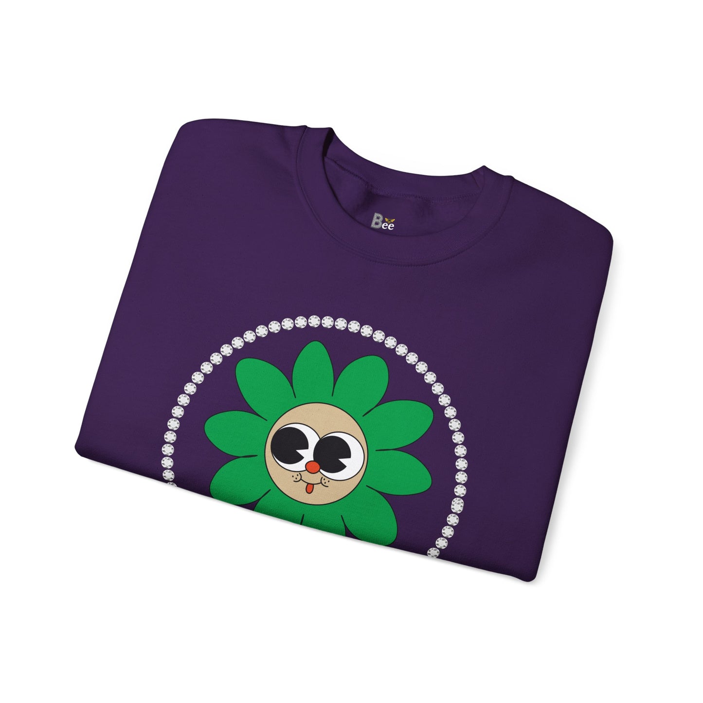 Boujee Flower Smiley Face Green Tan Wide-Eyed - Heavy Blend™ Dark Colors Crewneck Sweatshirt