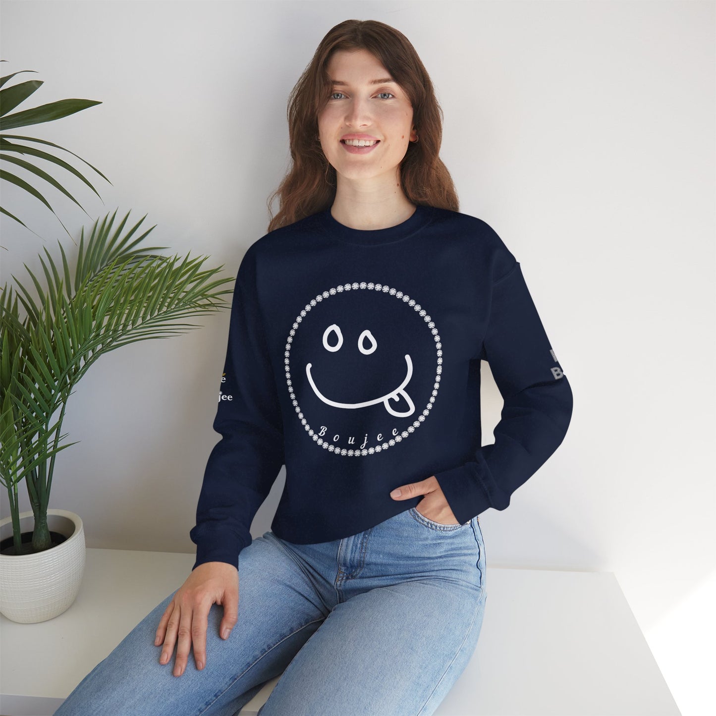 Boujee Smiley Goofy Face - Heavy Blend™ Dark Colors Crewneck Sweatshirt