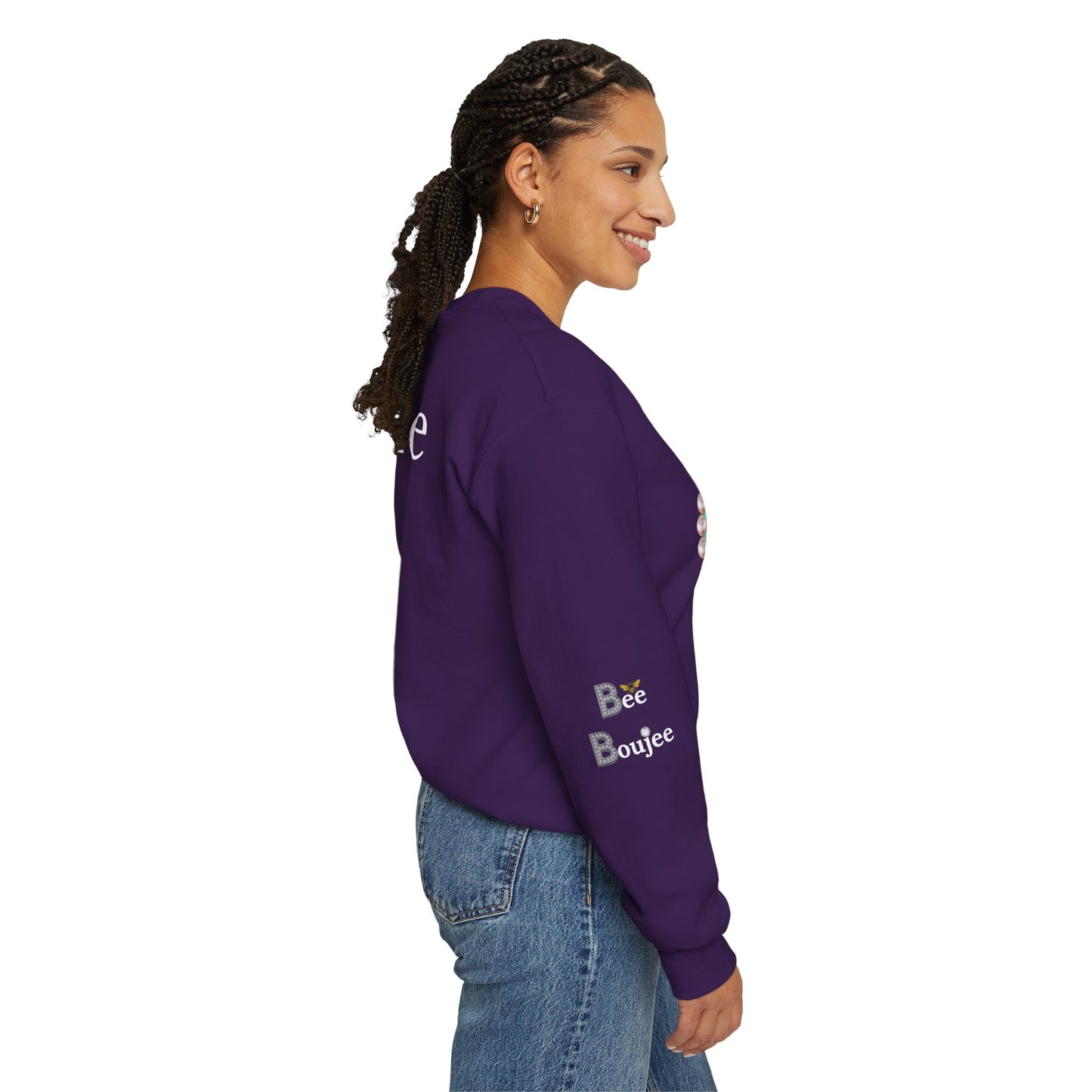 Bee Boujee - Boujee Smiley Face Turquoise in Diamonds Heavy Blend™ Dark Colors Crewneck Sweatshirt