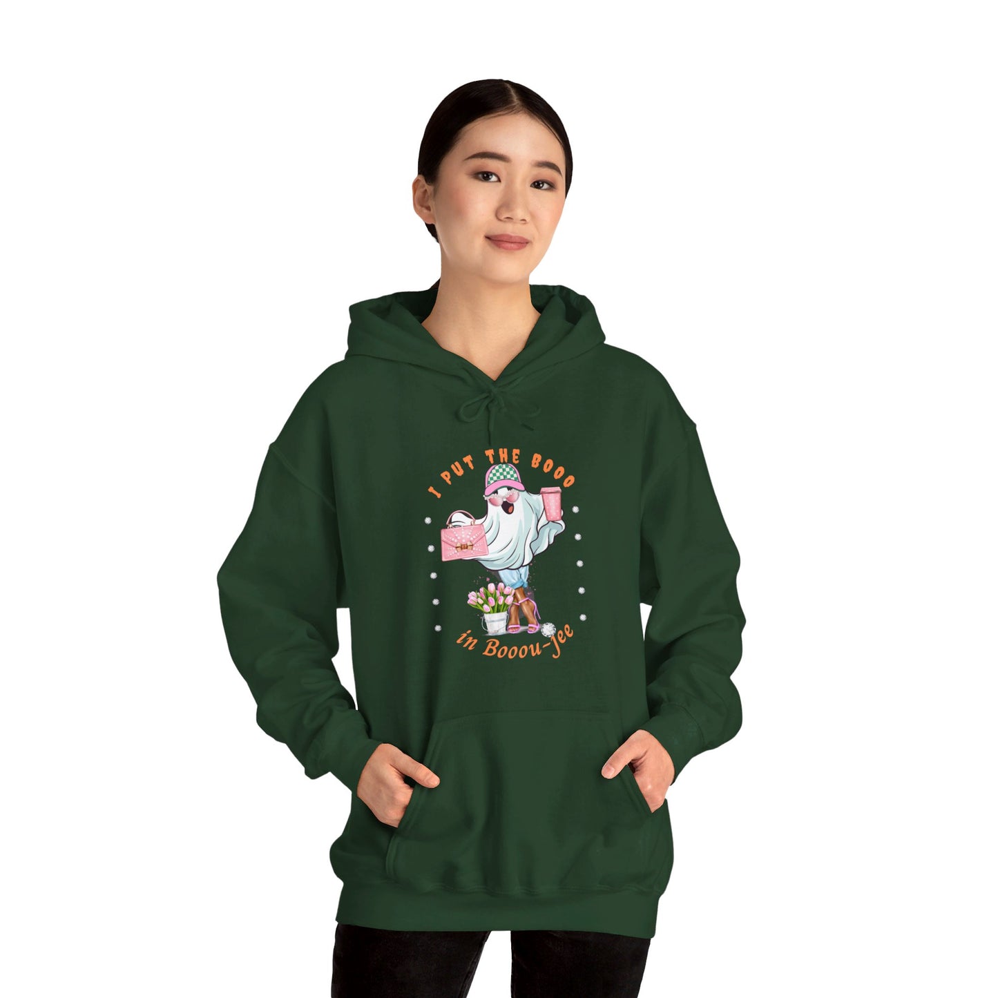Halloween Booo in Boooujee Heavy Blend™ Hooded Sweatshirt - BROWN SKIN TONE