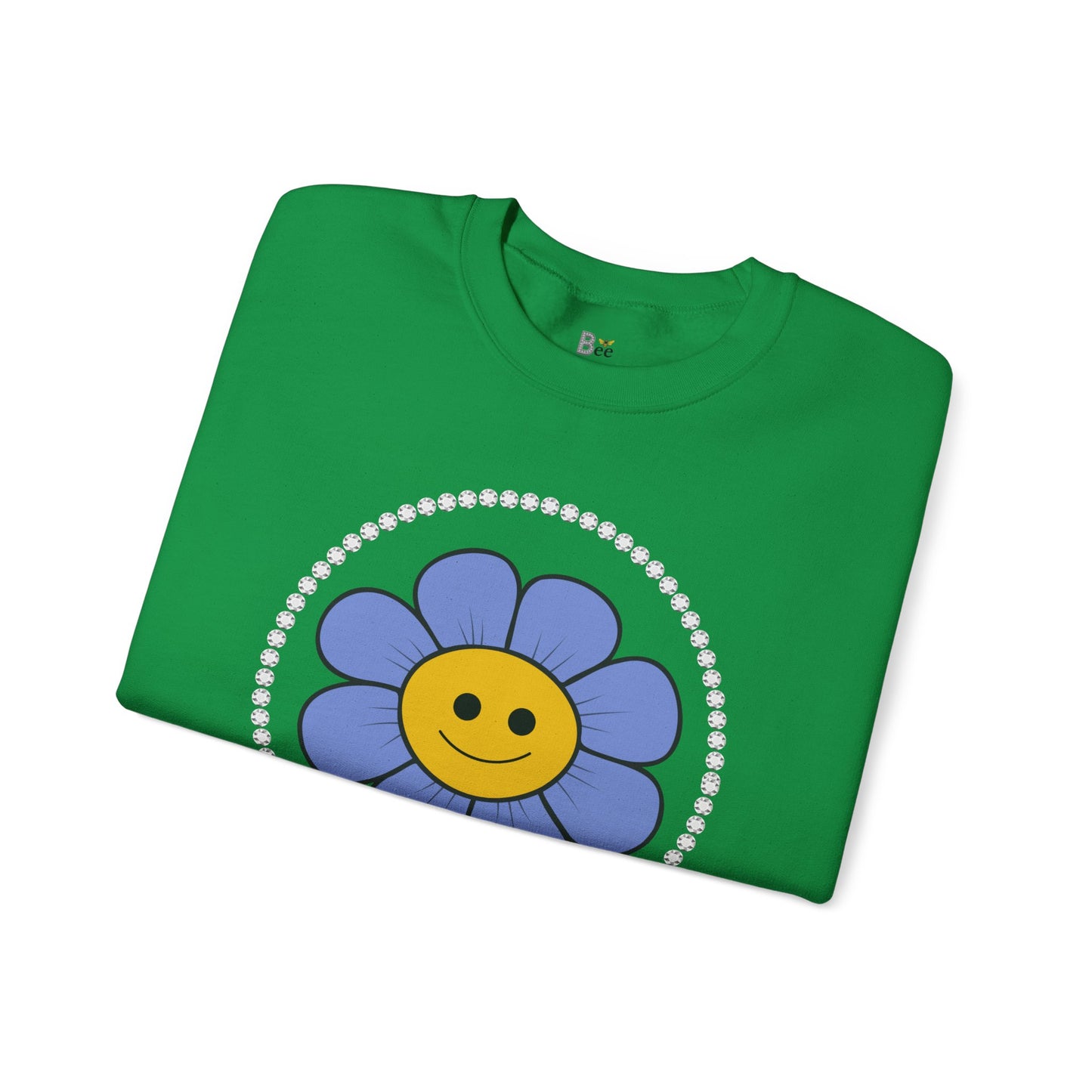 Boujee Flower Smiley Face Blue Gold - Heavy Blend™ Light Colors Crewneck Sweatshirt